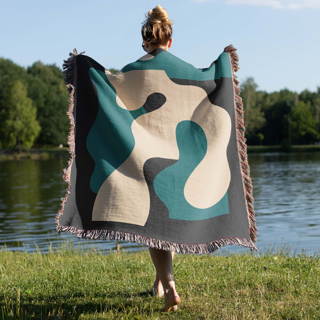 Copy of Scandi Abstract Shapes Woven Throw Blanket with Burgundy Red & Blue