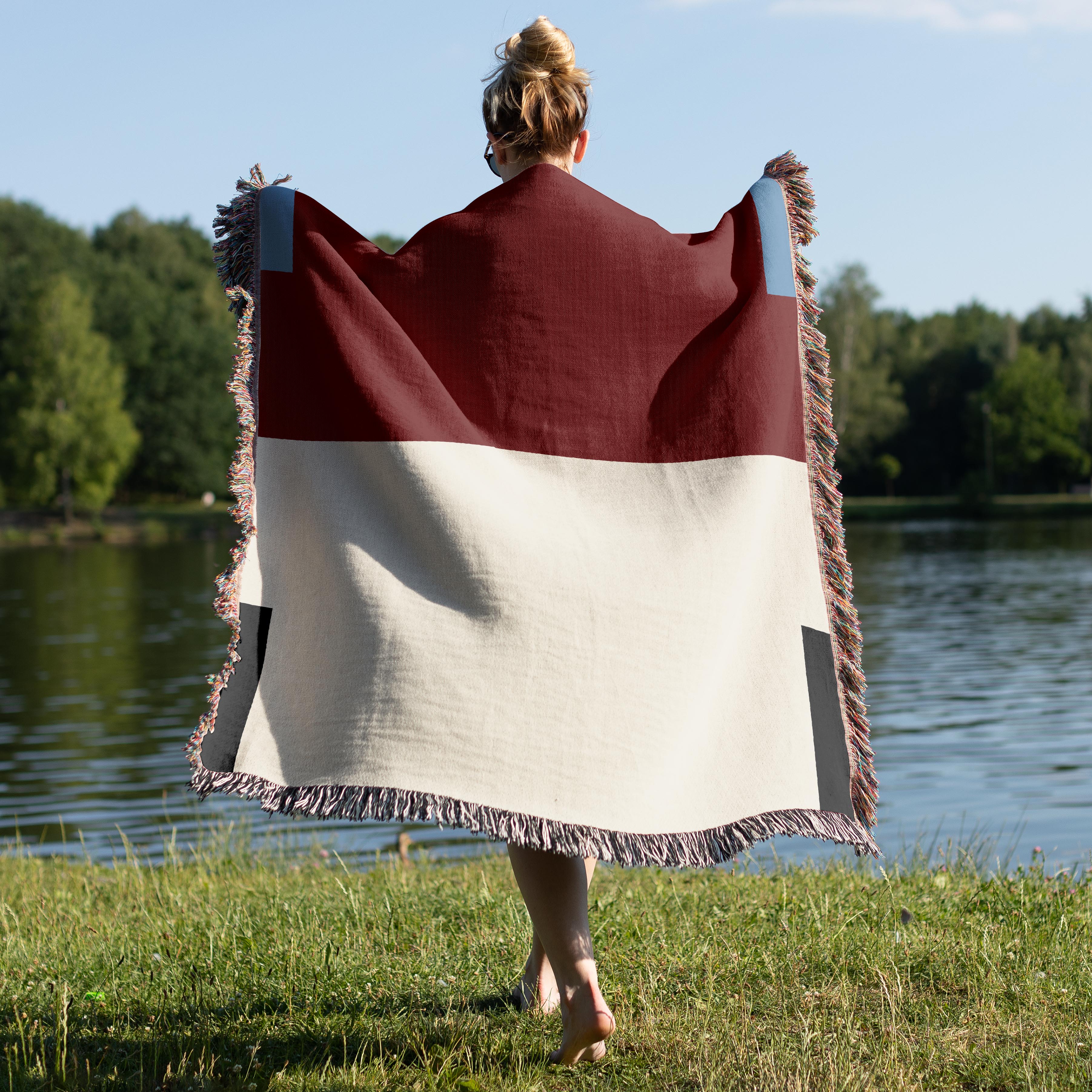 Post Minimalism Color Block Woven Throw Blanket with Contrast Corners