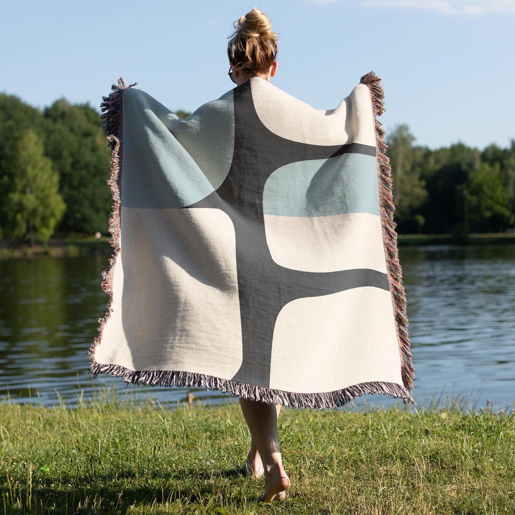 Scandi Color Block Woven Throw Blanket with Abstract Shapes Design