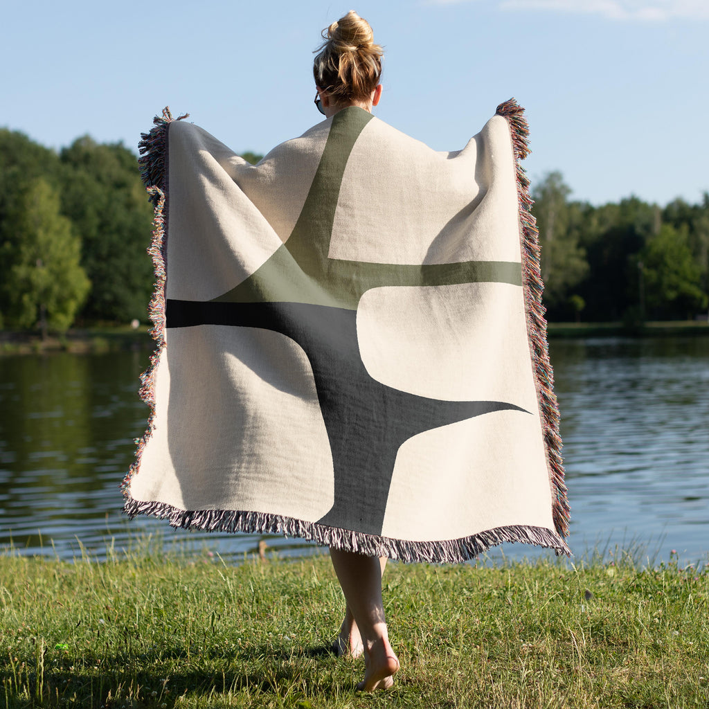 Scandi Color Block Woven Throw Blanket with Abstract Shapes Design