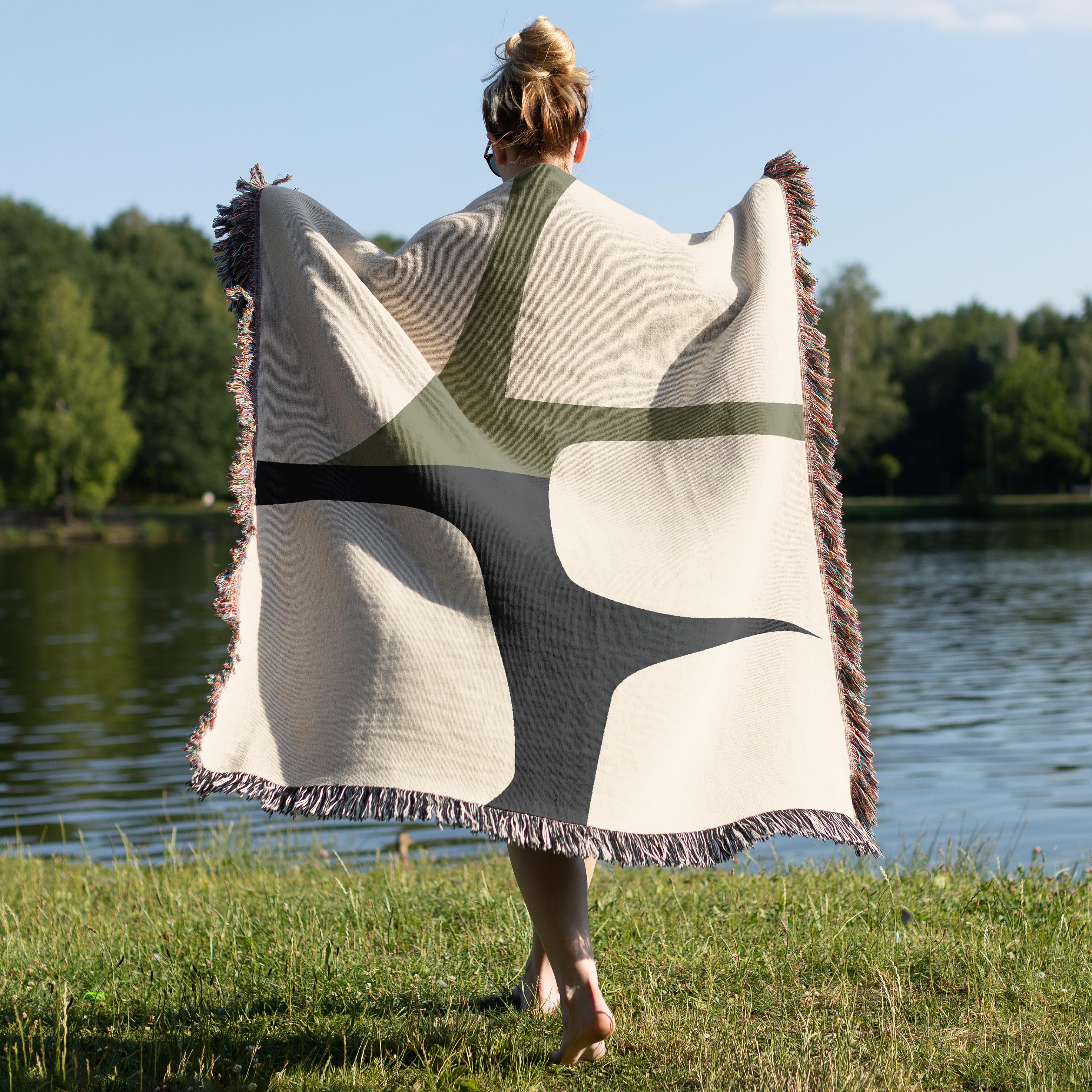 Scandi Color Block Woven Throw Blanket with Abstract Shapes Design