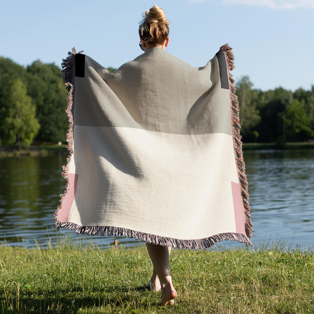 Post Minimalism Color Block Woven Throw Blanket with Contrast Corners