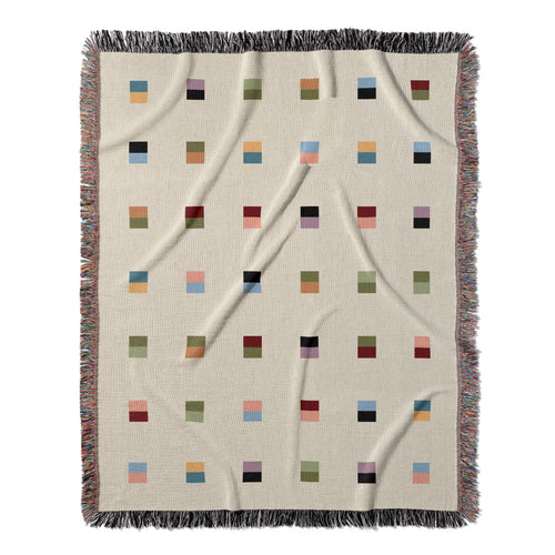 Modern Geometric Woven Throw Blanket with Colorful Split Squares Pattern