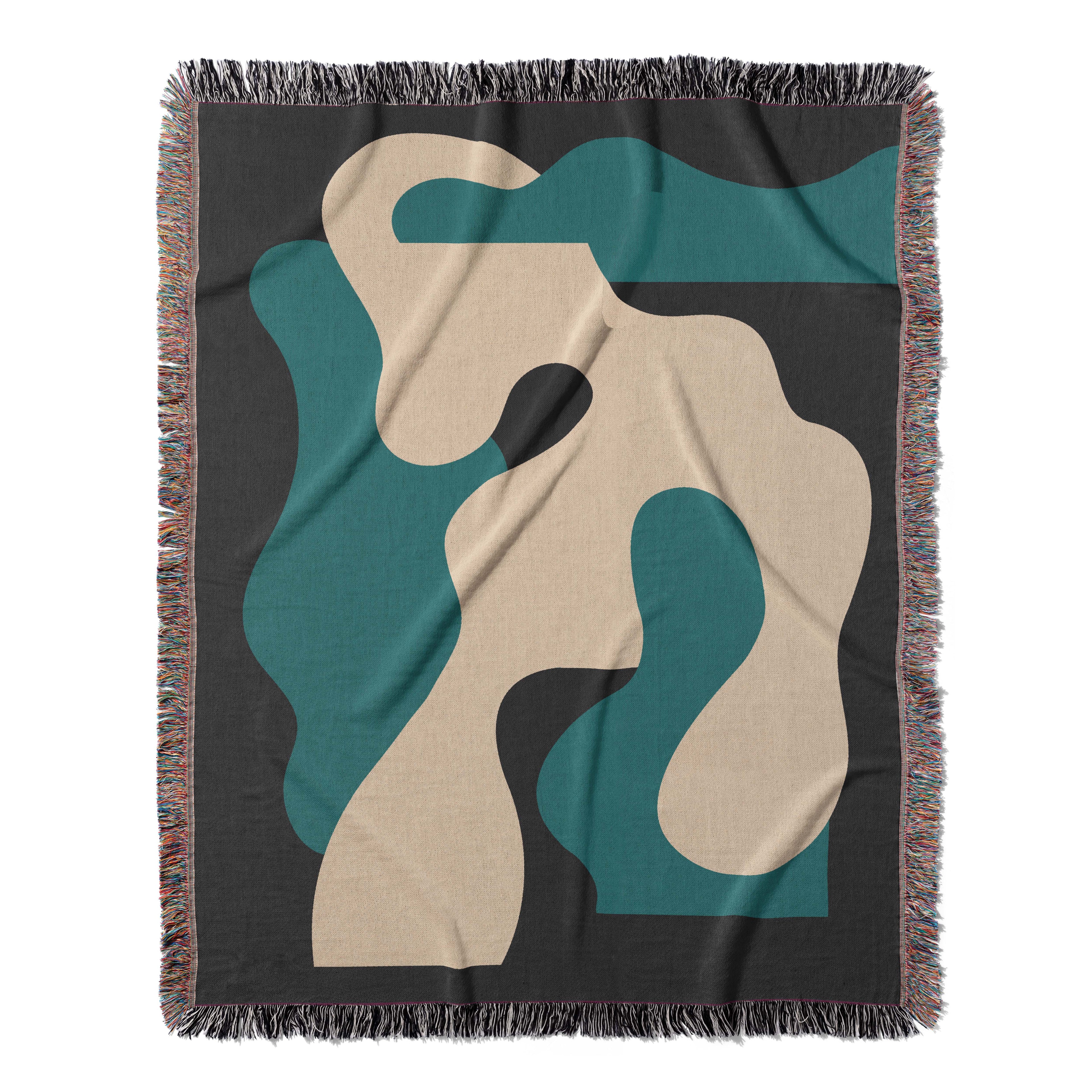 Copy of Scandi Abstract Shapes Woven Throw Blanket with Burgundy Red & Blue