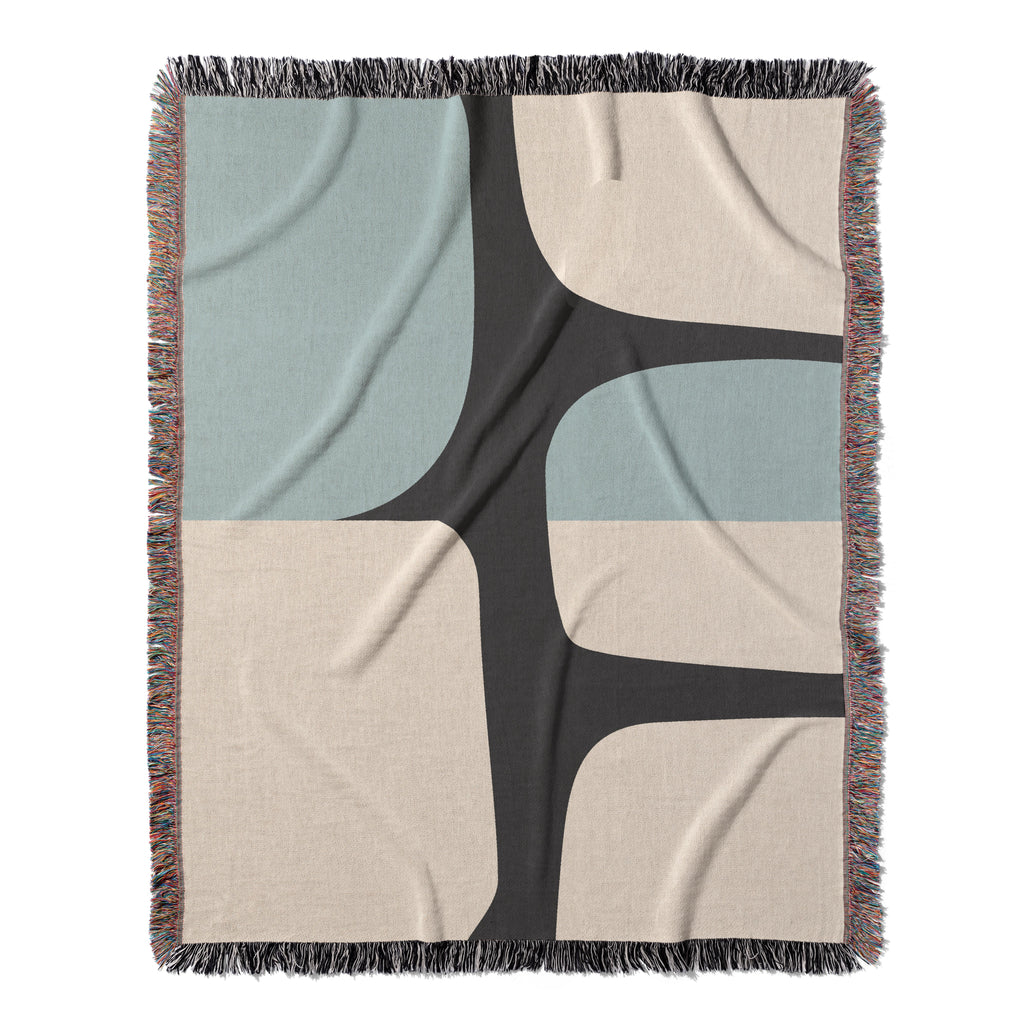 Scandi Color Block Woven Throw Blanket with Abstract Shapes Design