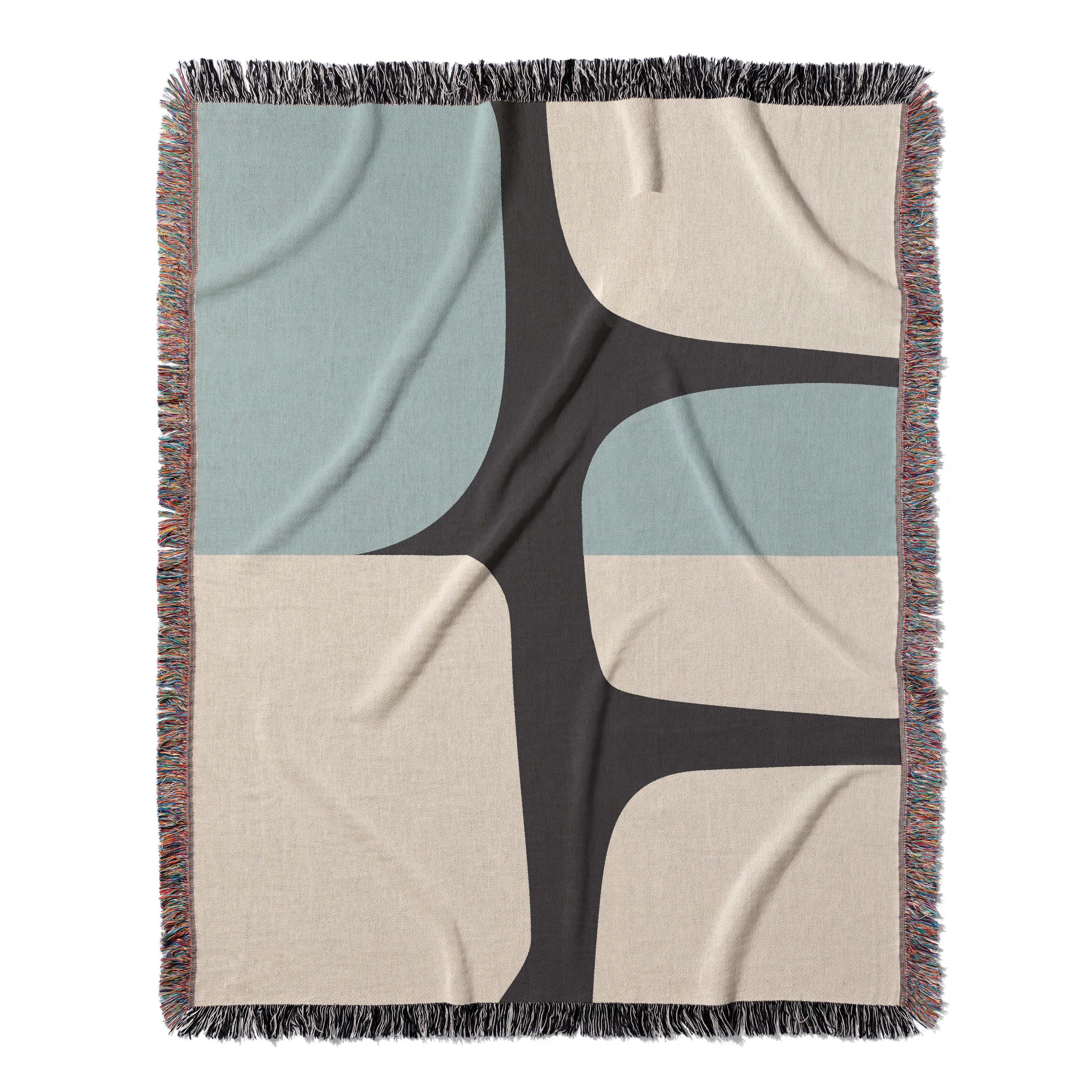 Scandi Color Block Woven Throw Blanket with Abstract Shapes Design