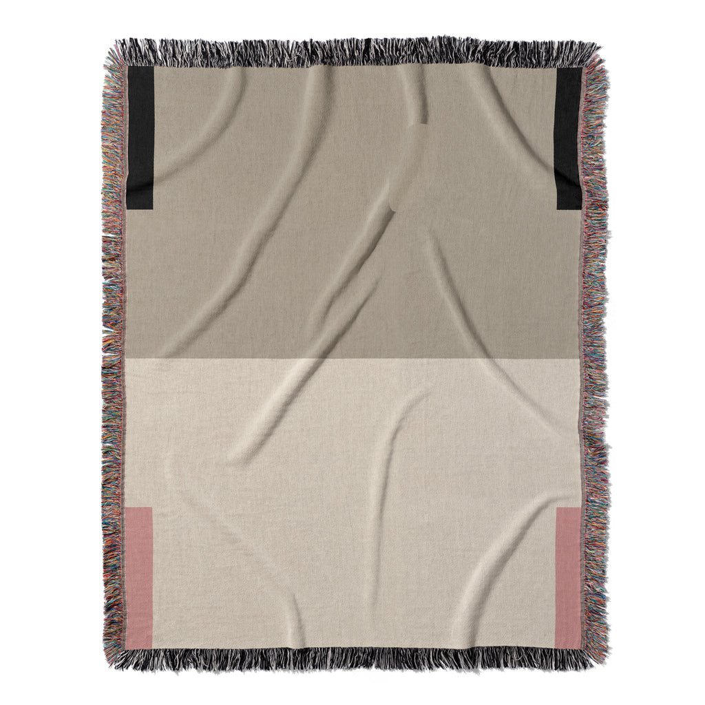Post Minimalism Color Block Woven Throw Blanket with Contrast Corners