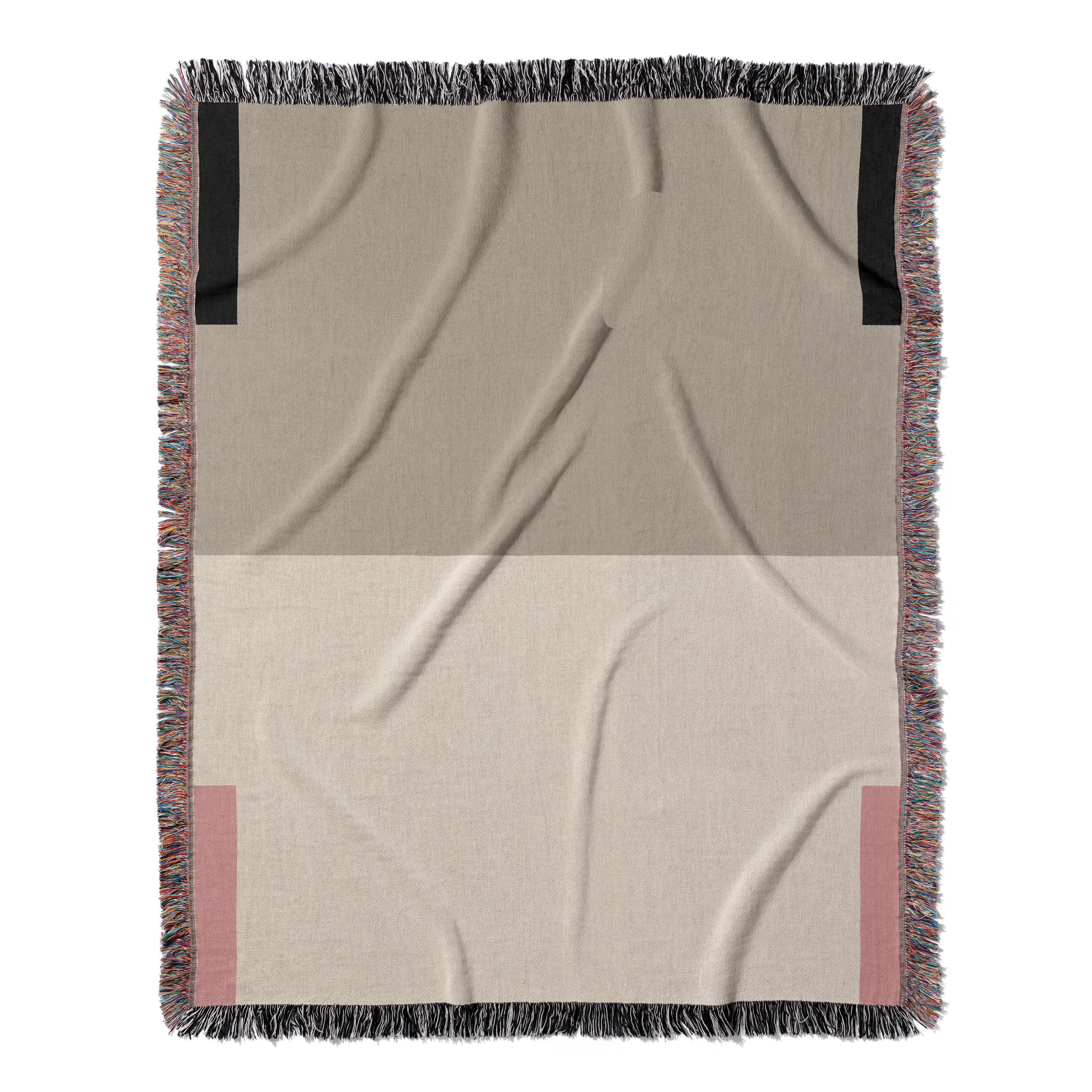 Post Minimalism Color Block Woven Throw Blanket with Contrast Corners