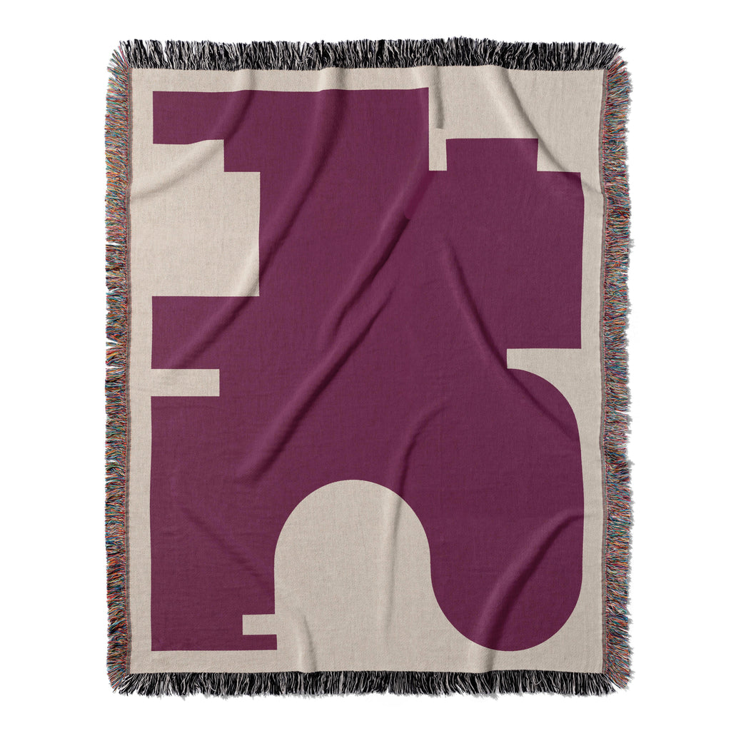 Post Modern Woven Throw Blanket with Burgundy Red Geometric shaped Design