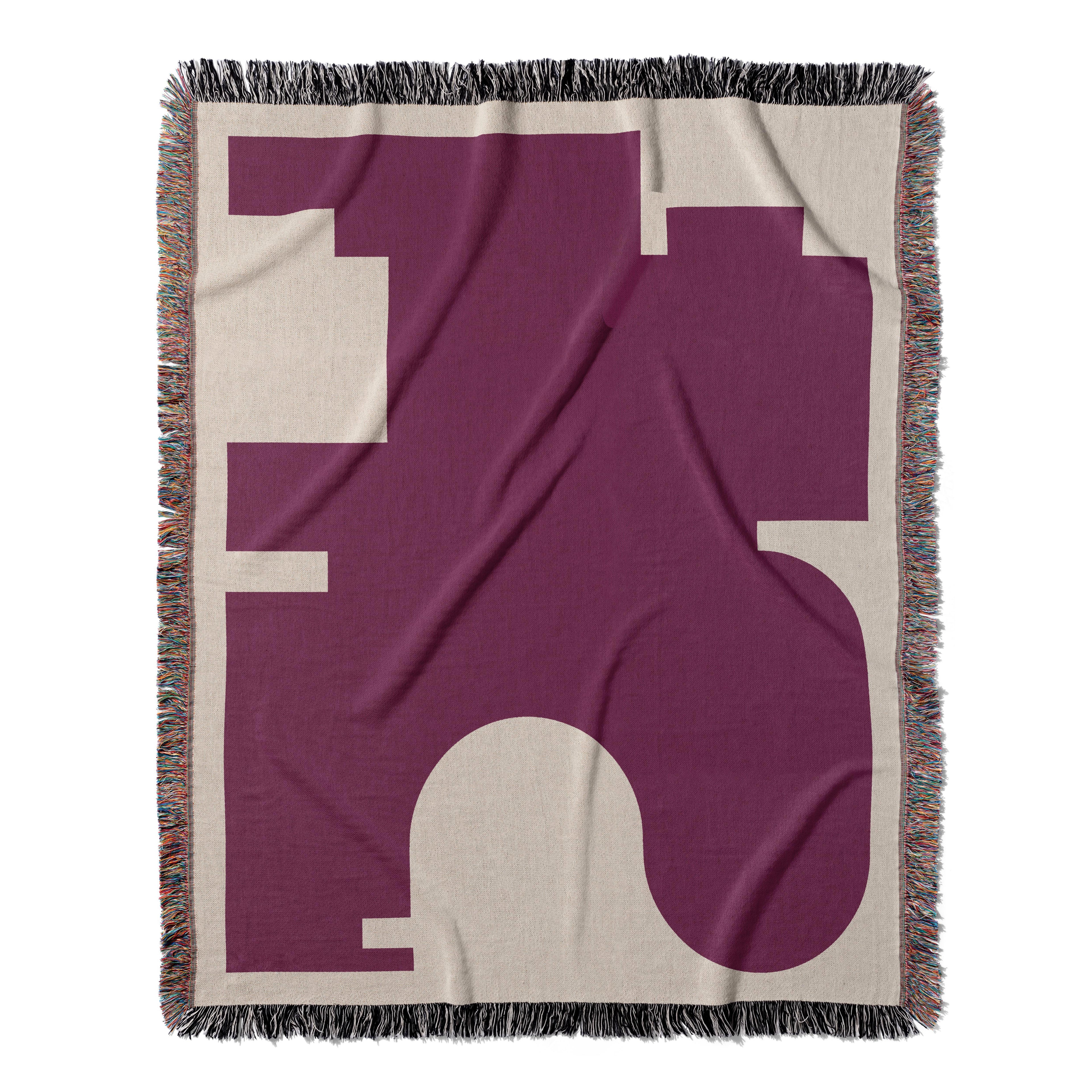 Post Modern Woven Throw Blanket with Burgundy Red Geometric shaped Design