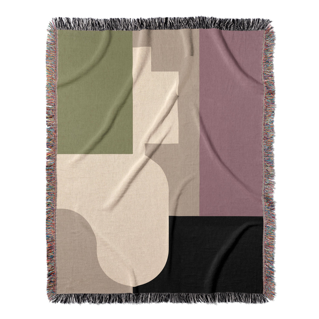 Post Modern Woven Throw Blanket with Geometric shapes Color Block Design