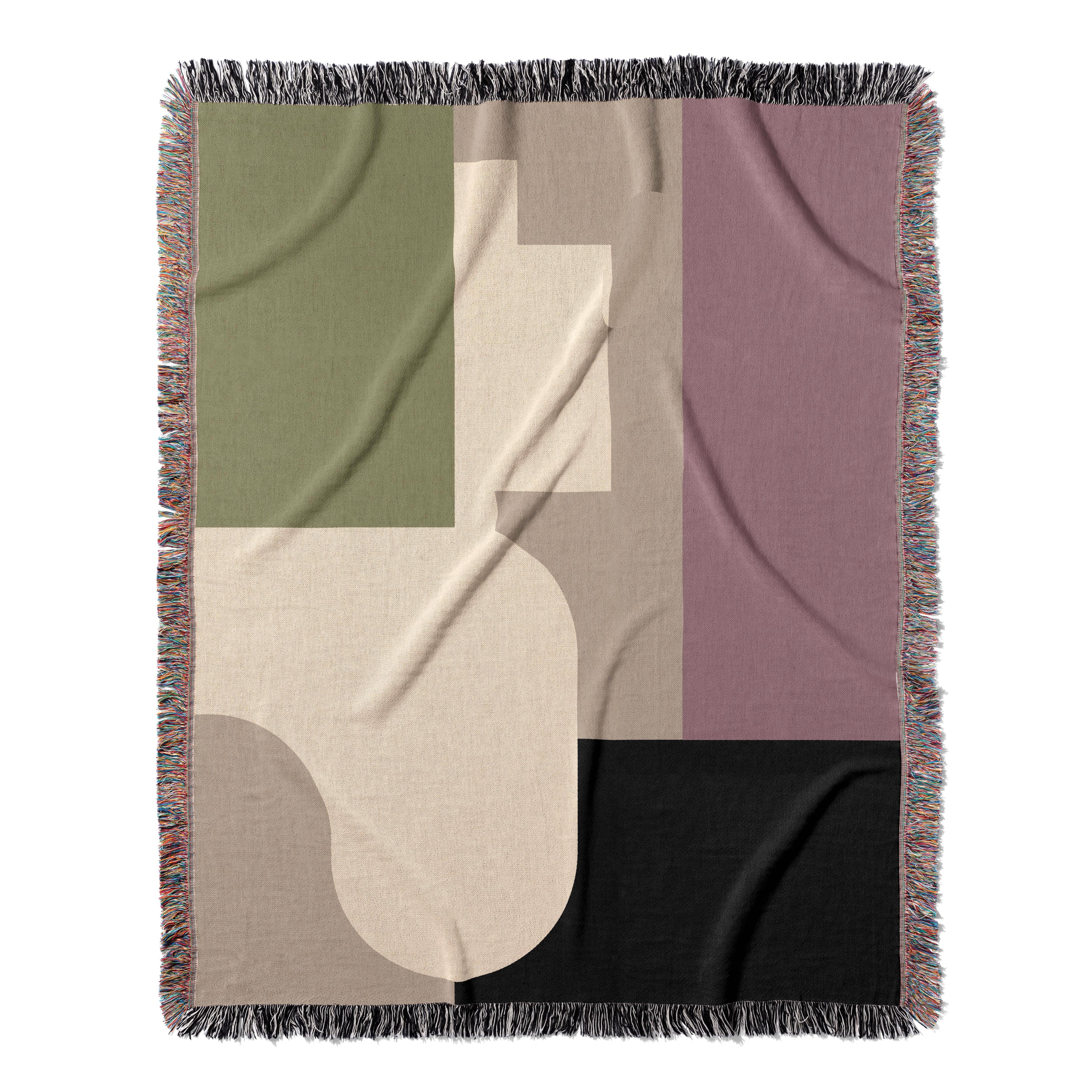 Post Modern Woven Throw Blanket with Geometric shapes Color Block Design