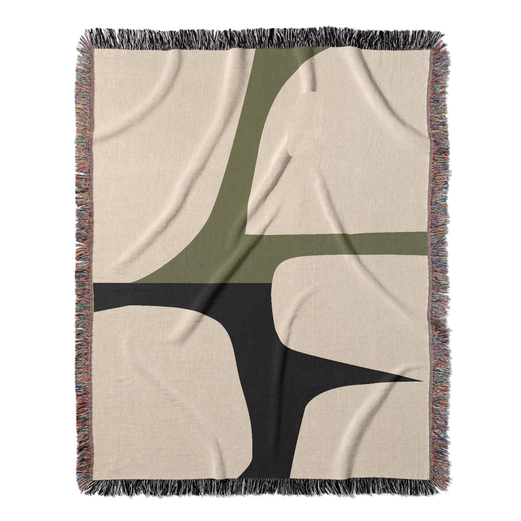 Scandi Color Block Woven Throw Blanket with Abstract Shapes Design