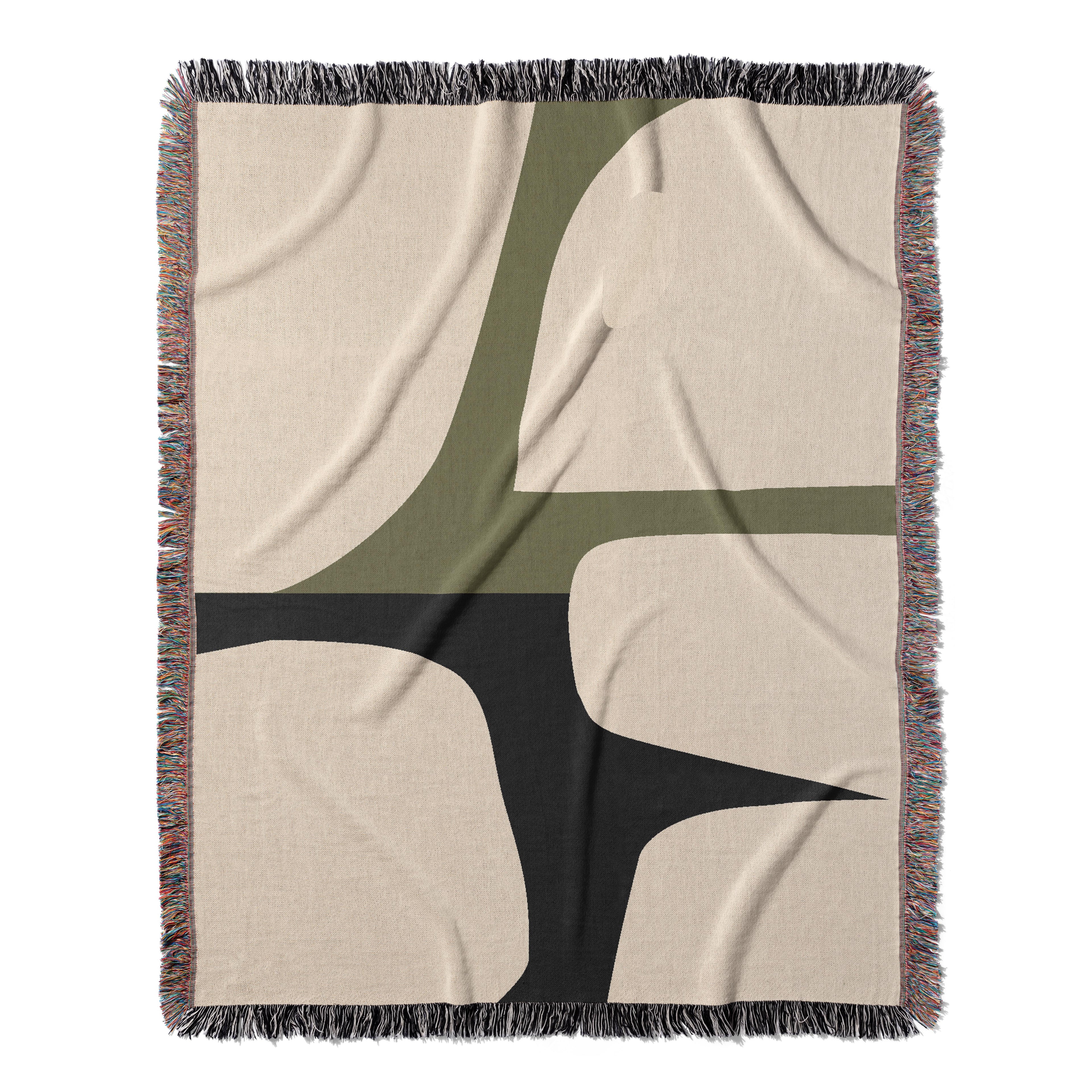 Scandi Color Block Woven Throw Blanket with Abstract Shapes Design
