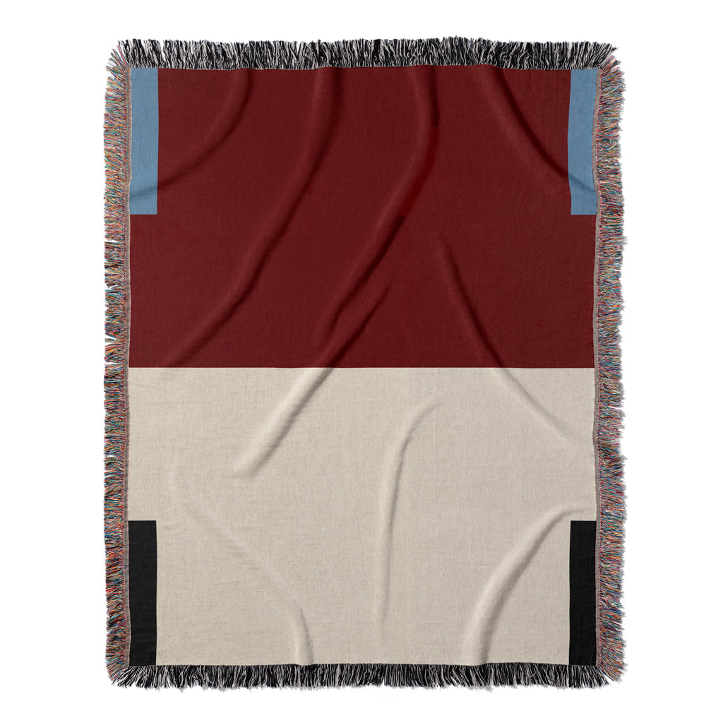 Post Minimalism Color Block Woven Throw Blanket with Contrast Corners