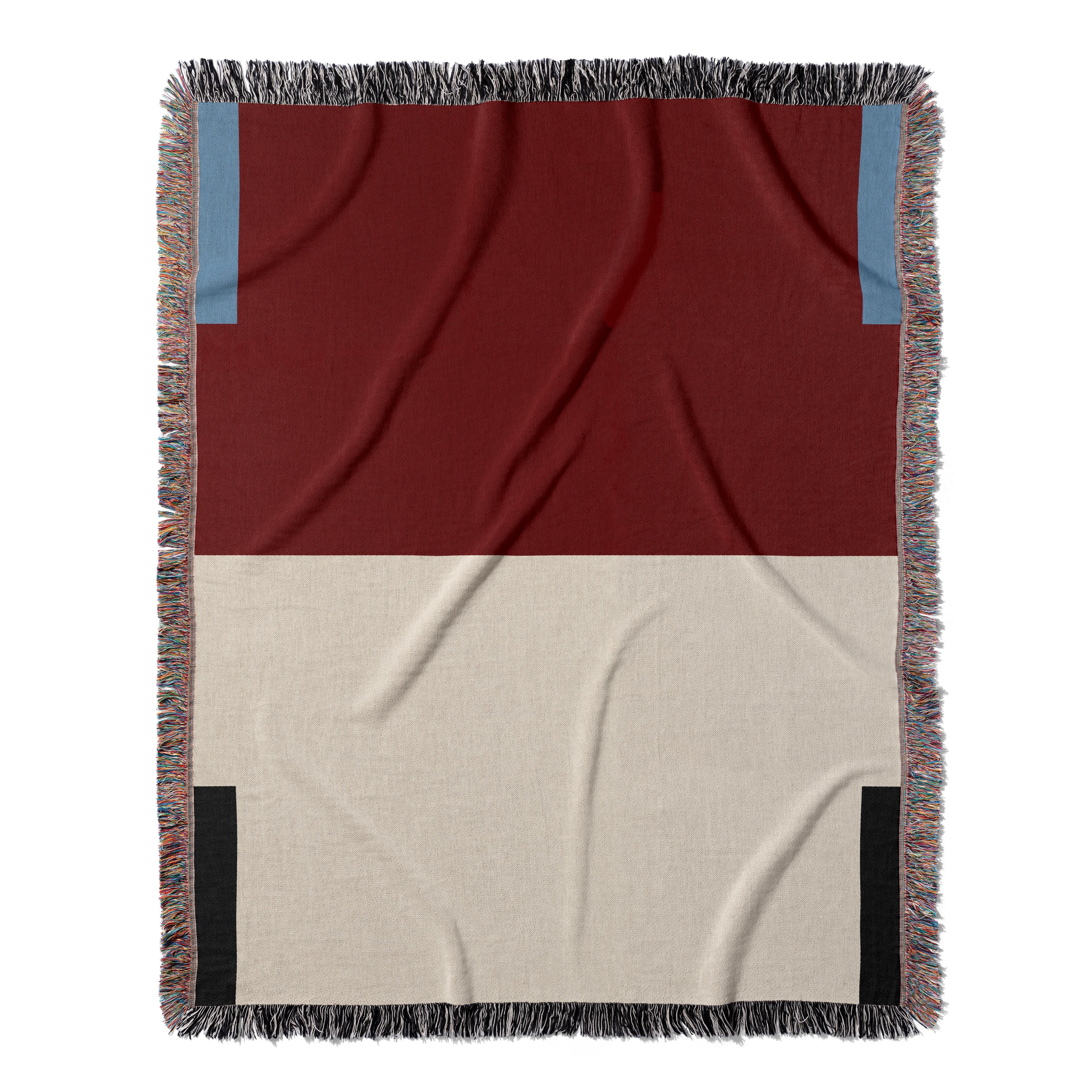 Post Minimalism Color Block Woven Throw Blanket with Contrast Corners