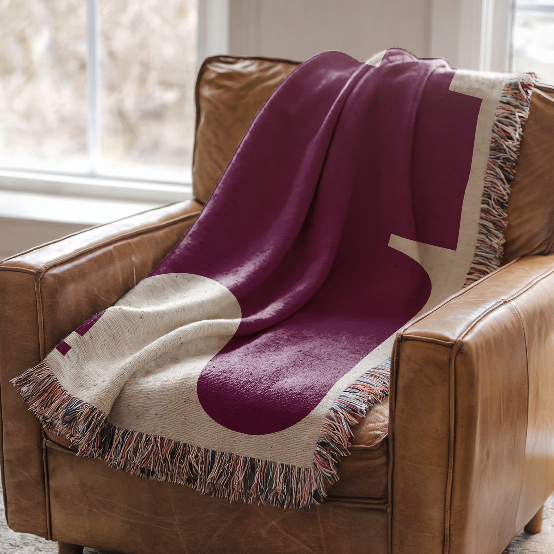 Post Modern Woven Throw Blanket with Burgundy Red Geometric shaped Design