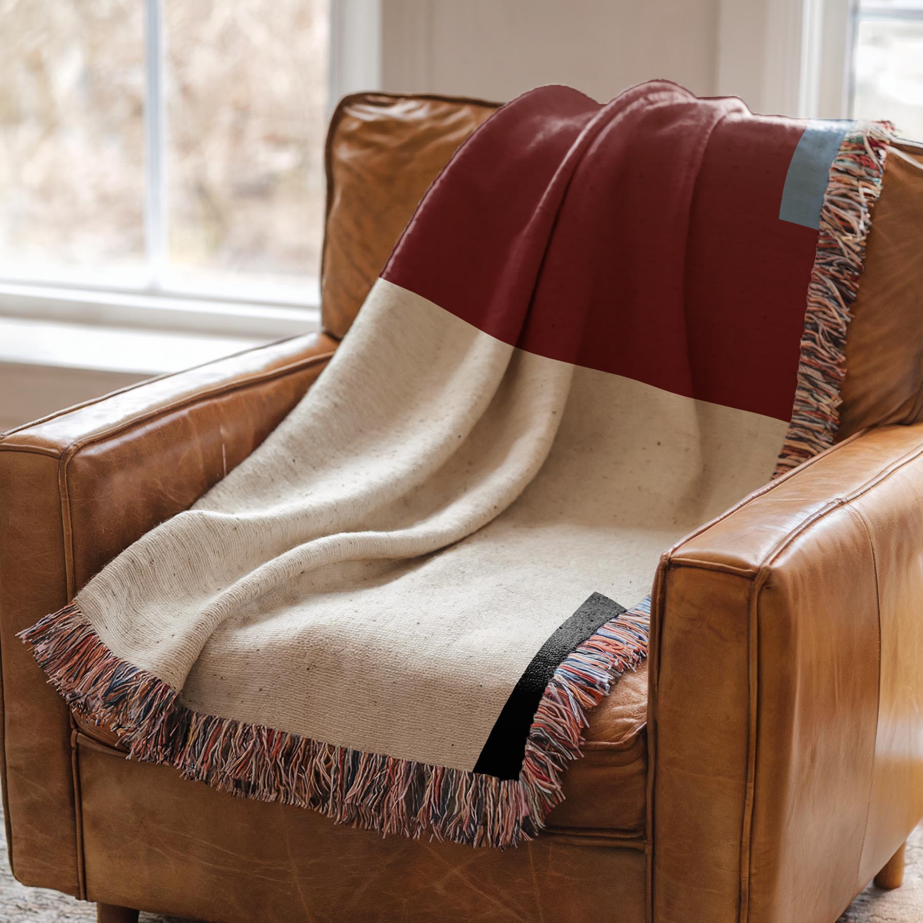 Post Minimalism Color Block Woven Throw Blanket with Contrast Corners
