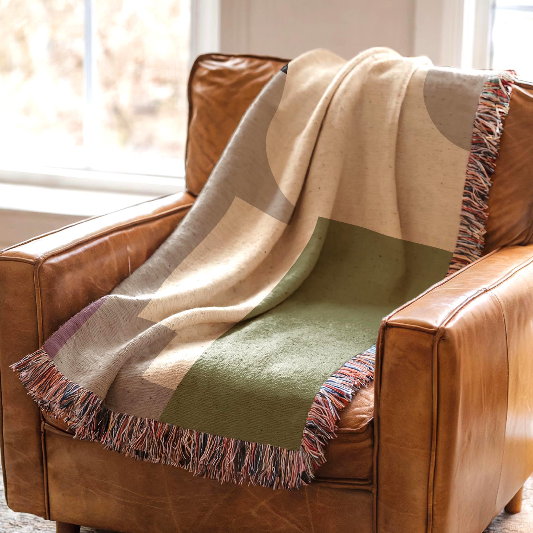Post Modern Woven Throw Blanket with Geometric shapes Color Block Design