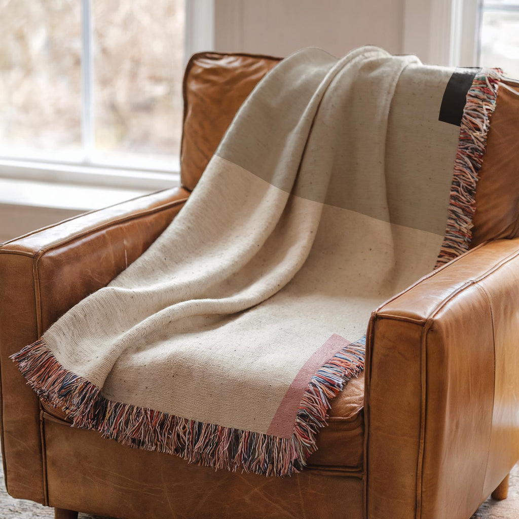Post Minimalism Color Block Woven Throw Blanket with Contrast Corners