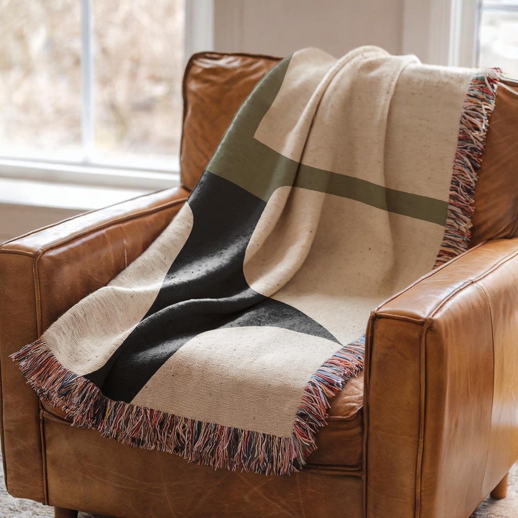 Scandi Color Block Woven Throw Blanket with Abstract Shapes Design