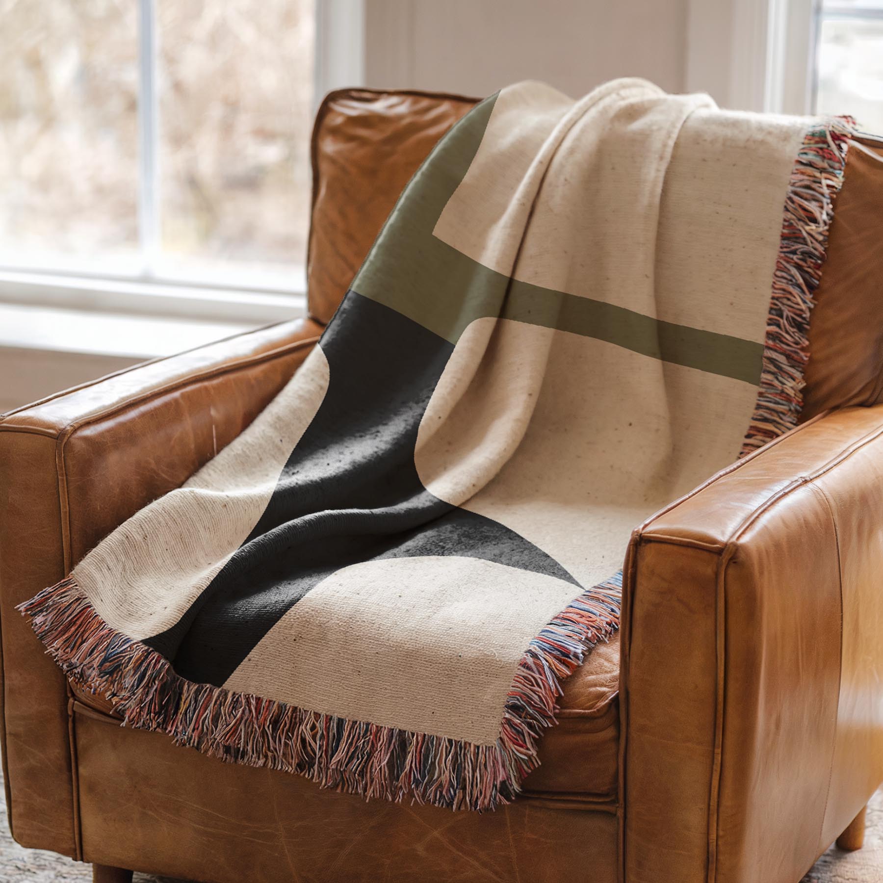Scandi Color Block Woven Throw Blanket with Abstract Shapes Design