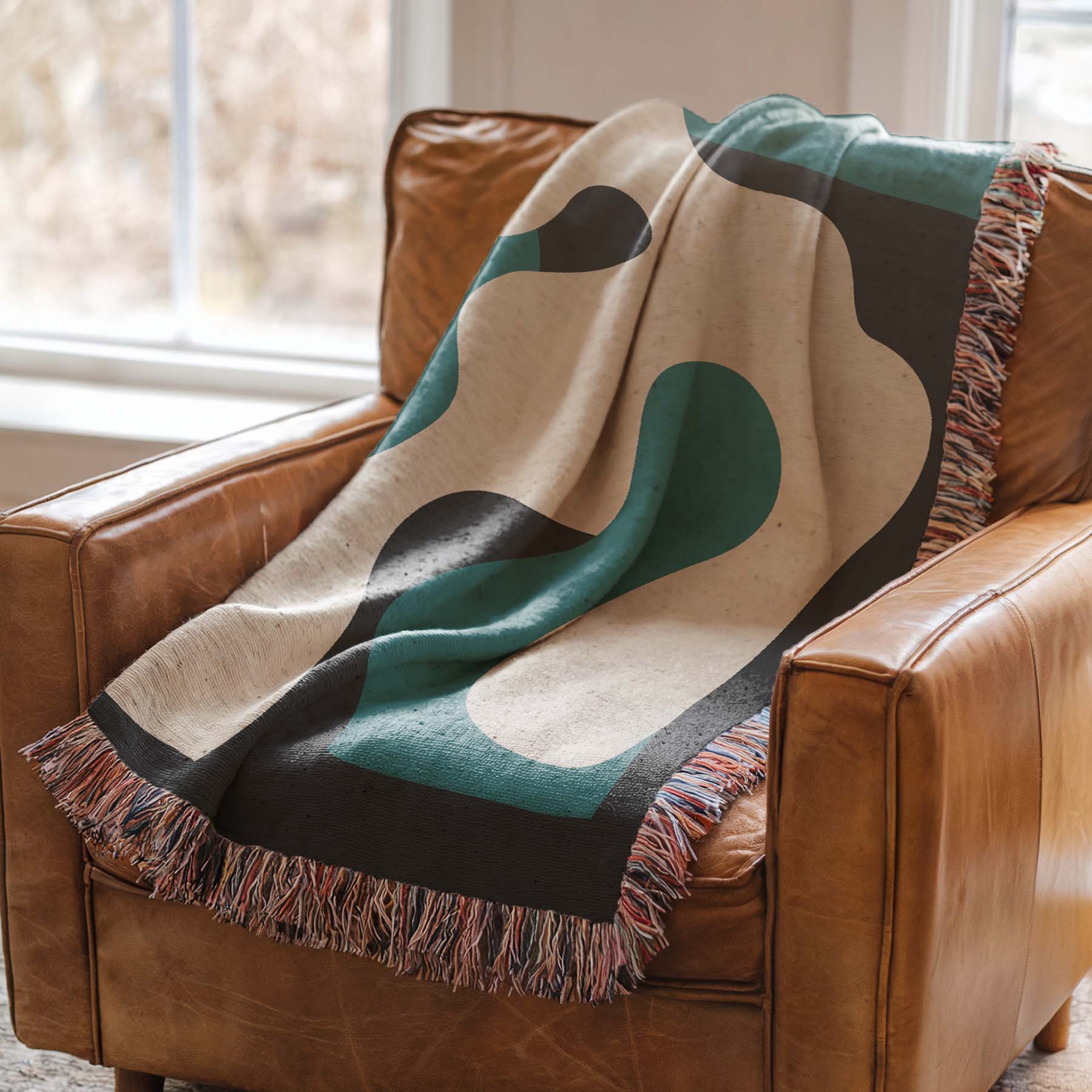 Copy of Scandi Abstract Shapes Woven Throw Blanket with Burgundy Red & Blue