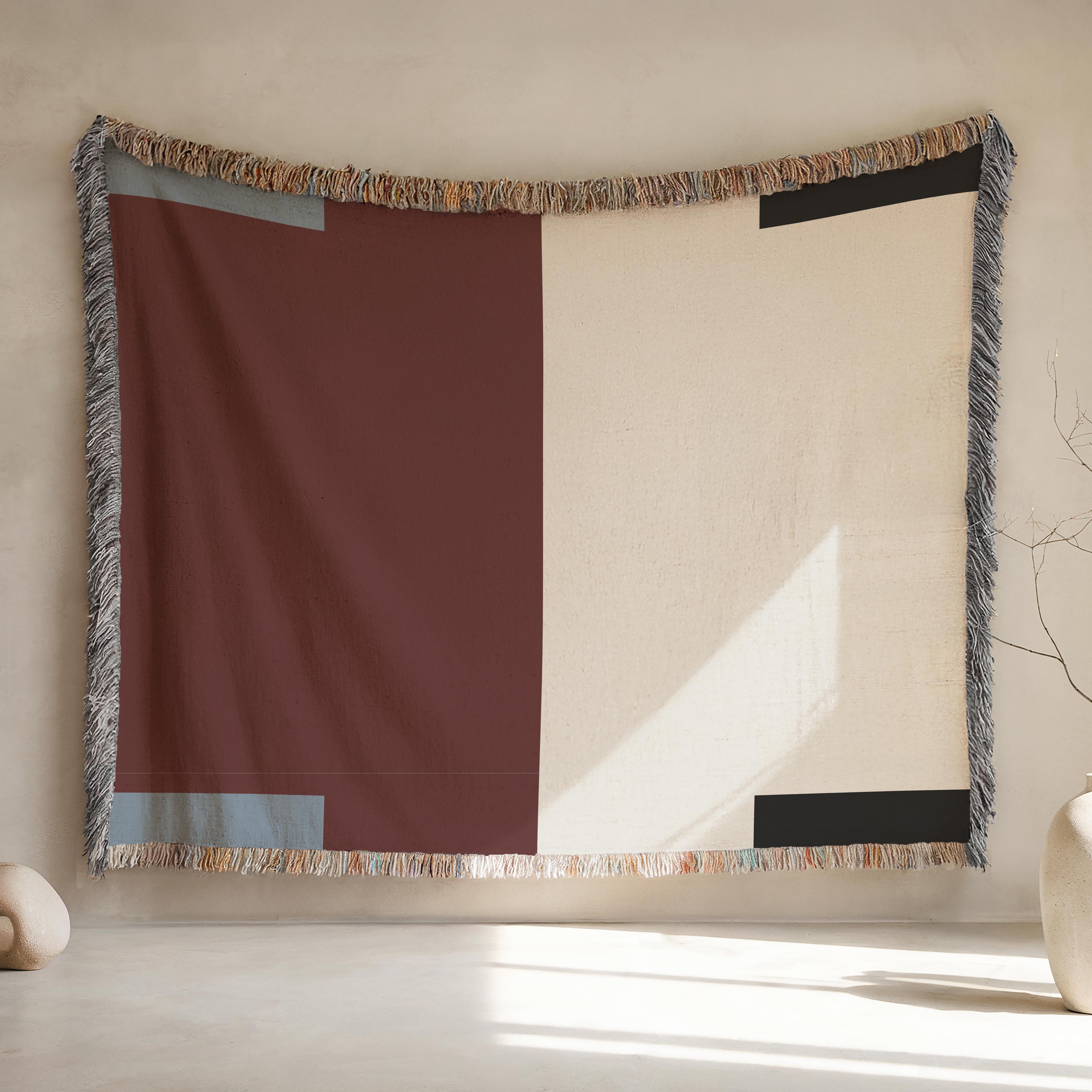 Post Minimalism Color Block Woven Throw Blanket with Contrast Corners