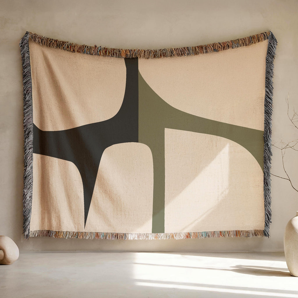 Scandi Color Block Woven Throw Blanket with Abstract Shapes Design