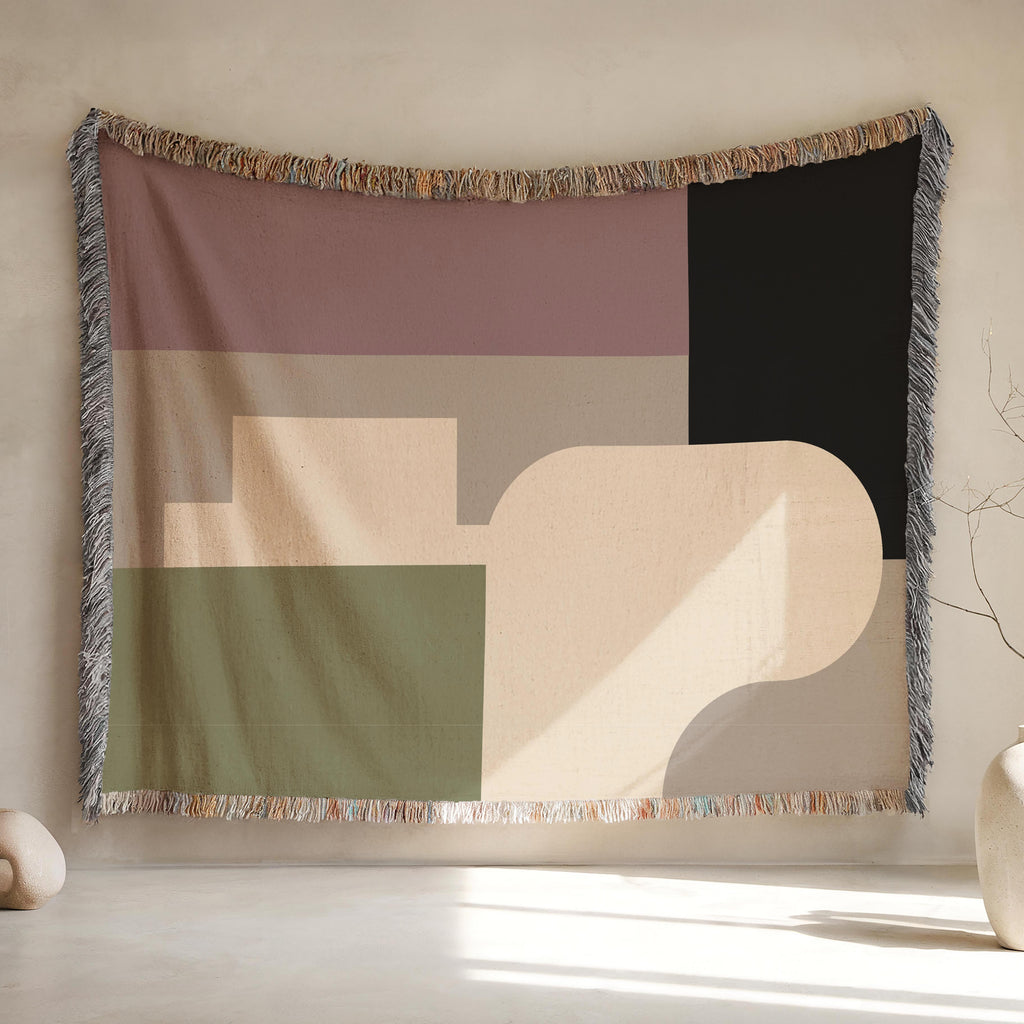 Post Modern Woven Throw Blanket with Geometric shapes Color Block Design