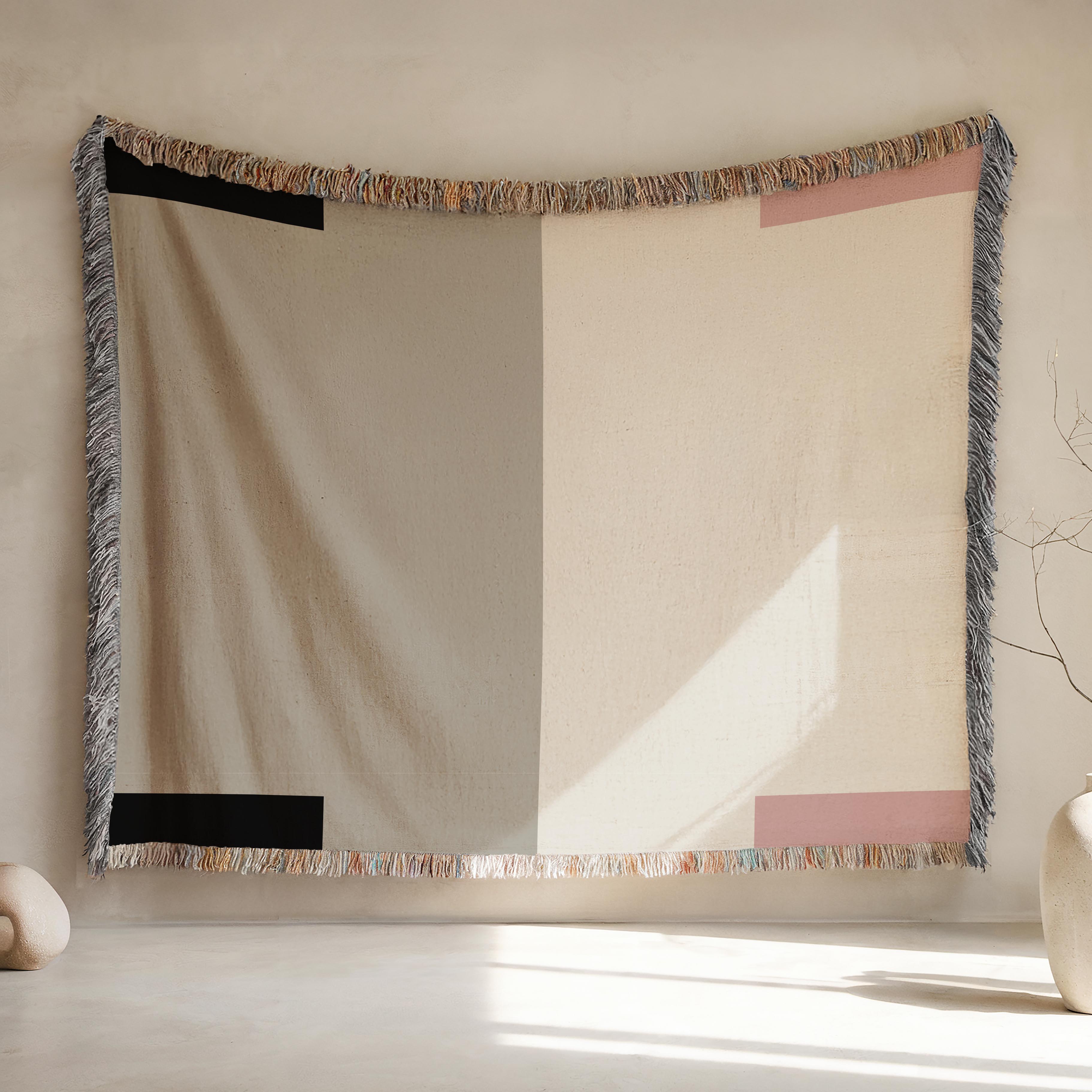 Post Minimalism Color Block Woven Throw Blanket with Contrast Corners