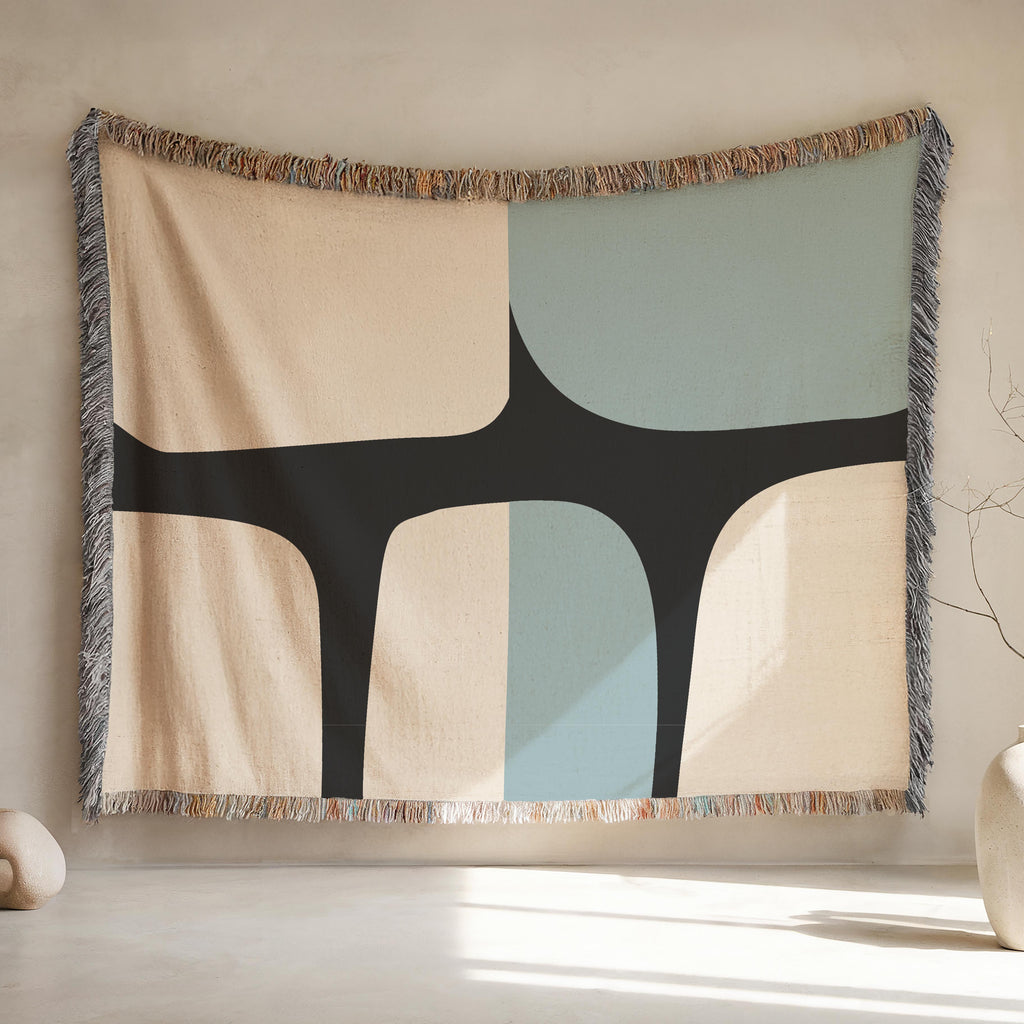 Scandi Color Block Woven Throw Blanket with Abstract Shapes Design