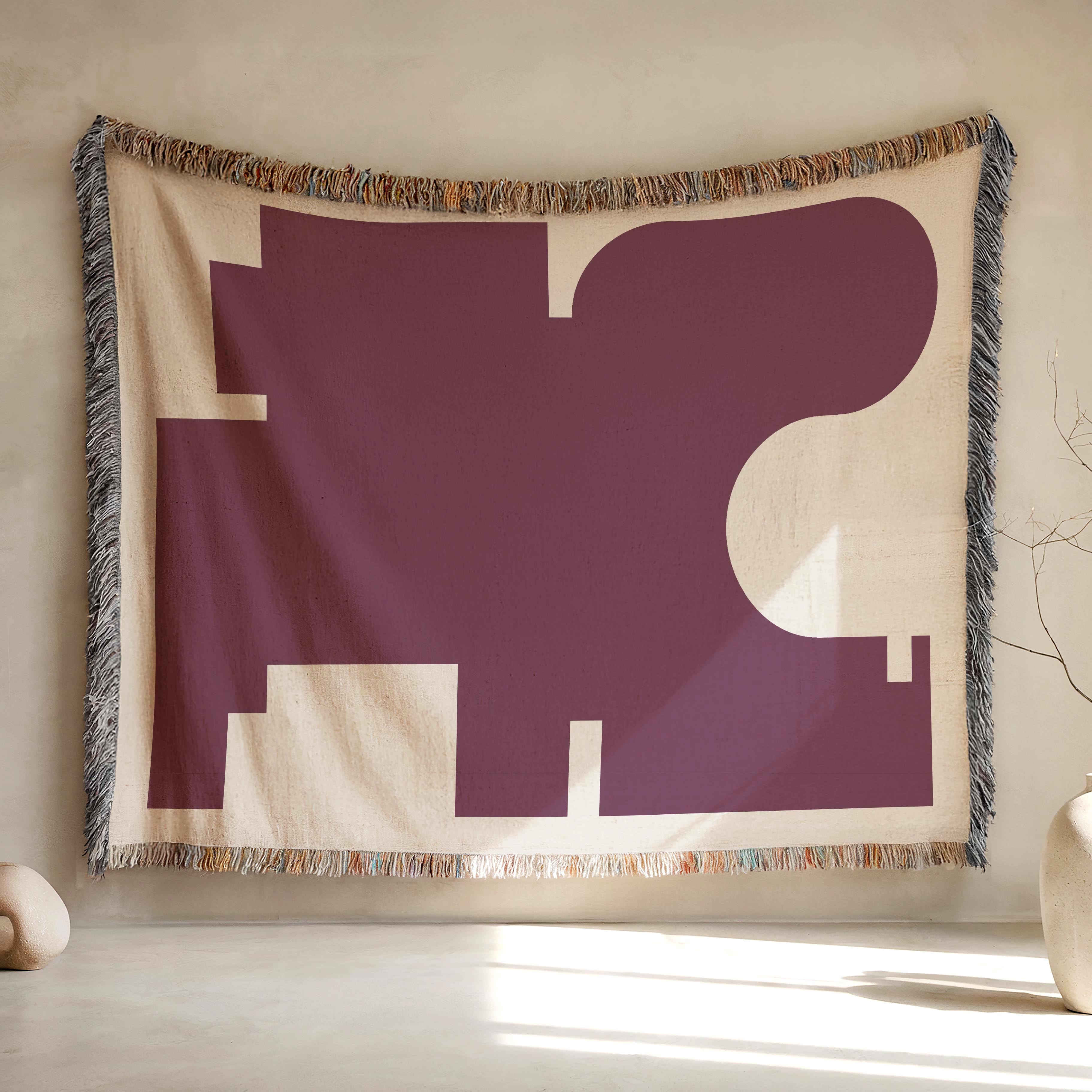 Post Modern Woven Throw Blanket with Burgundy Red Geometric shaped Design