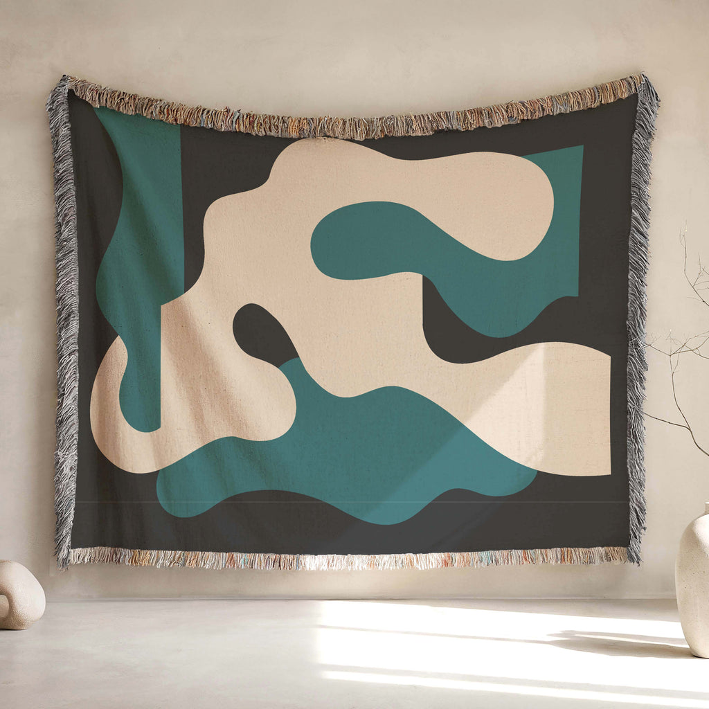 Copy of Scandi Abstract Shapes Woven Throw Blanket with Burgundy Red & Blue