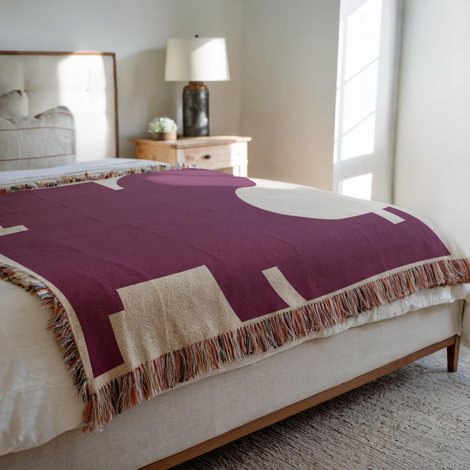 Post Modern Woven Throw Blanket with Burgundy Red Geometric shaped Design