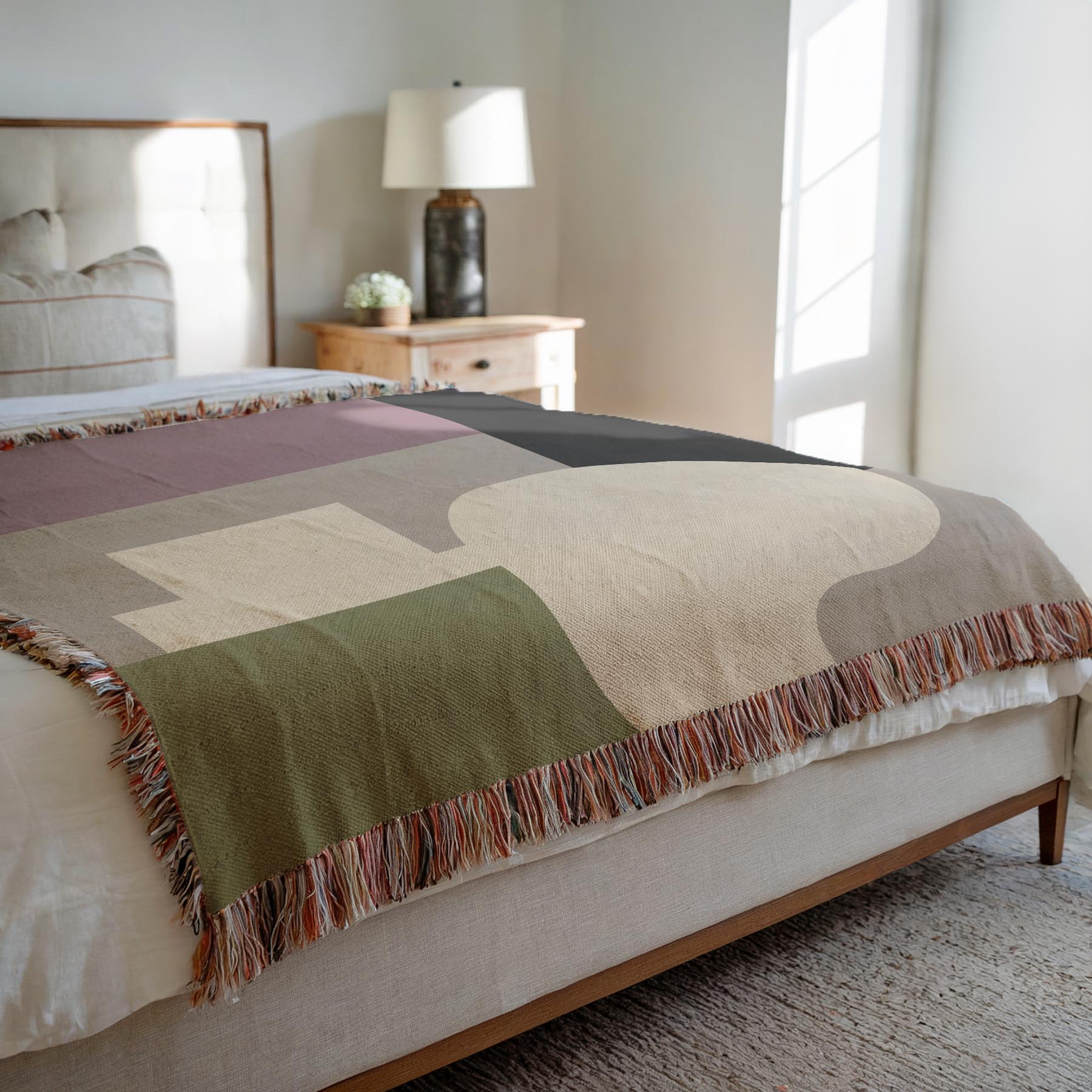 Post Modern Woven Throw Blanket with Geometric shapes Color Block Design