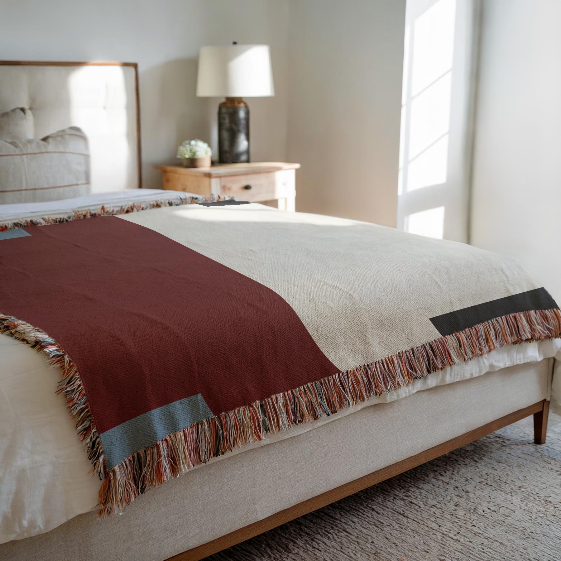 Post Minimalism Color Block Woven Throw Blanket with Contrast Corners