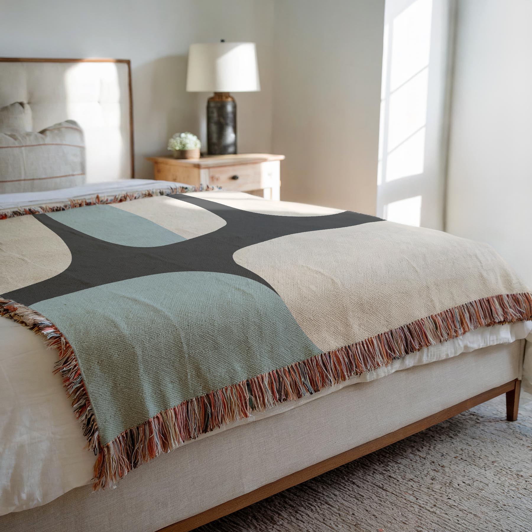 Scandi Color Block Woven Throw Blanket with Abstract Shapes Design