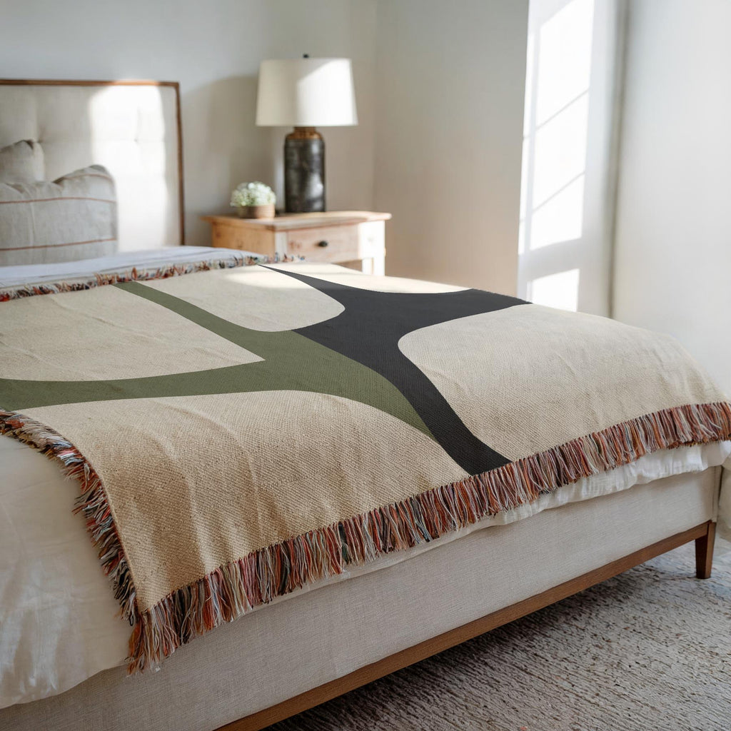 Scandi Color Block Woven Throw Blanket with Abstract Shapes Design