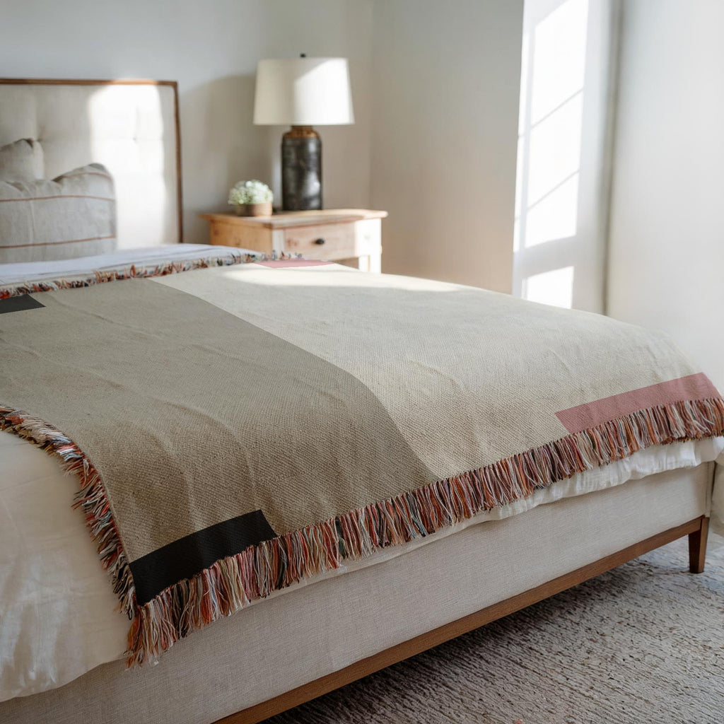 Post Minimalism Color Block Woven Throw Blanket with Contrast Corners