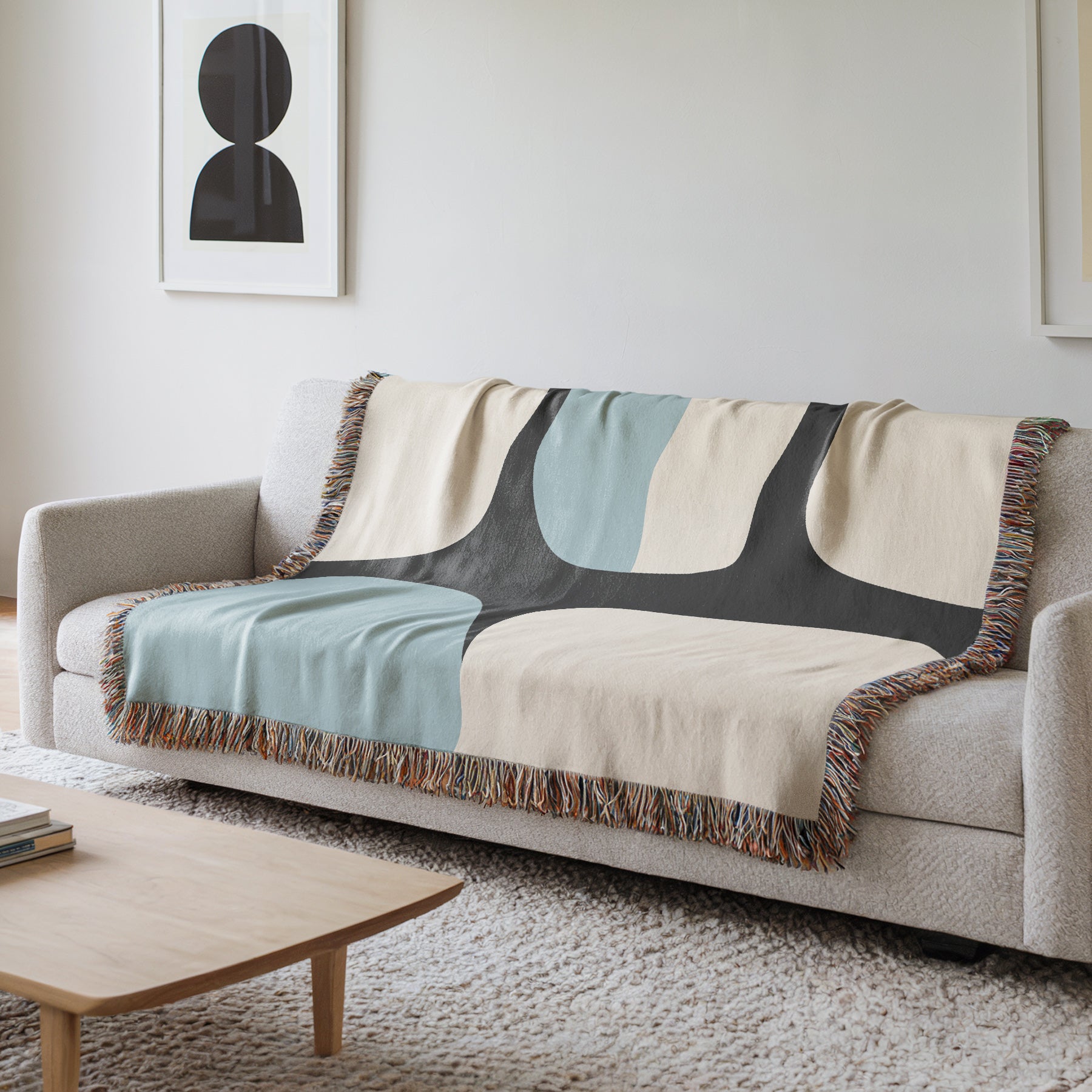 Scandi Color Block Woven Throw Blanket with Abstract Shapes Design
