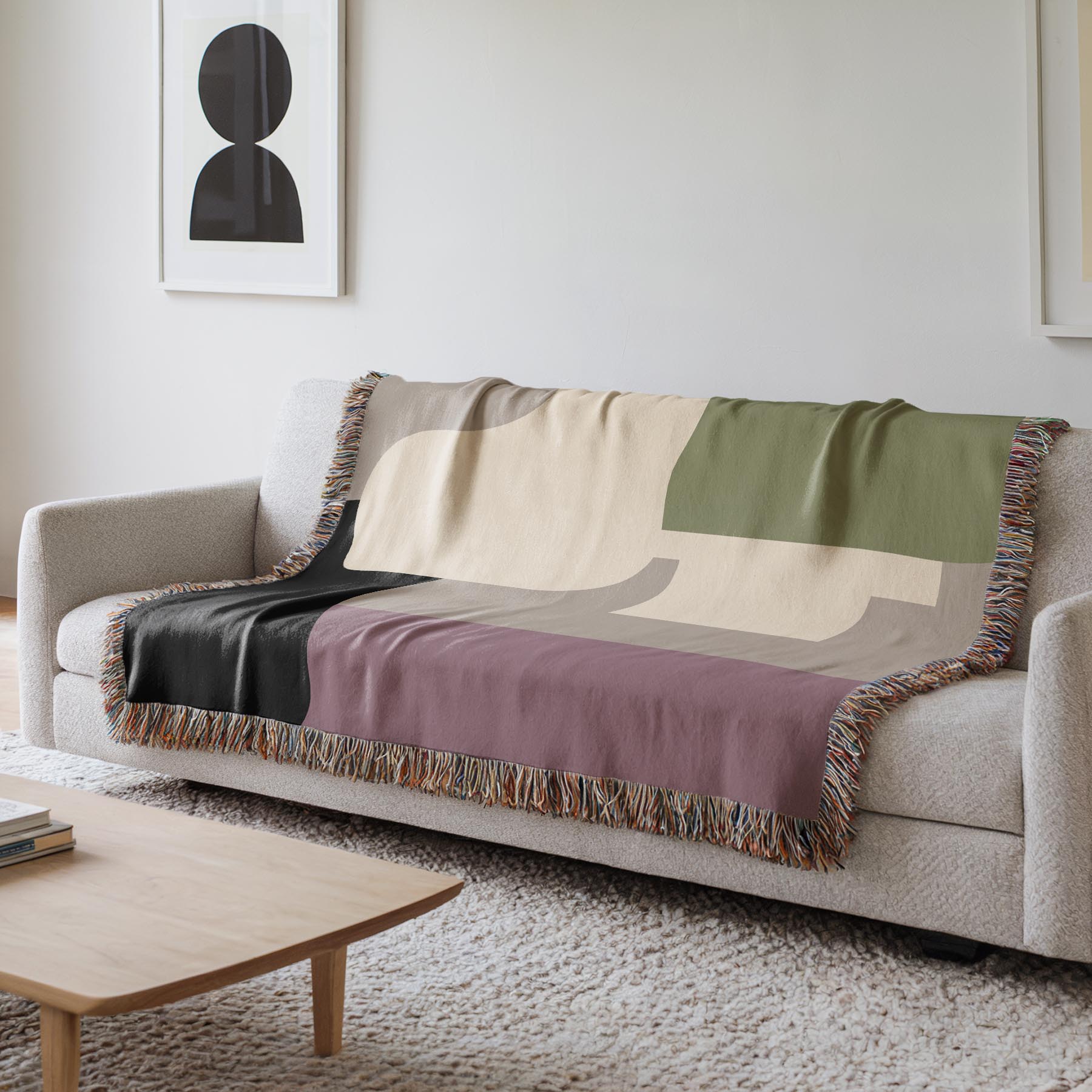 Post Modern Woven Throw Blanket with Geometric shapes Color Block Design