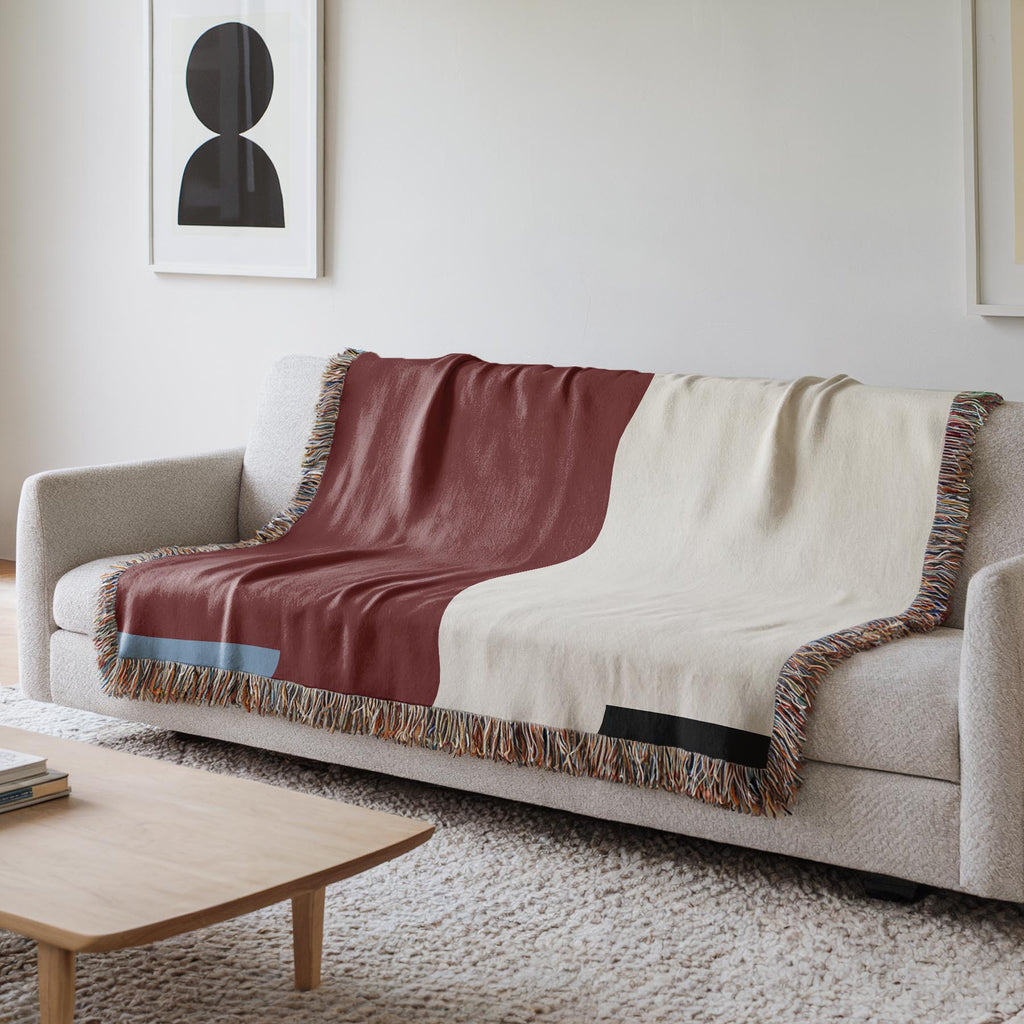 Post Minimalism Color Block Woven Throw Blanket with Contrast Corners