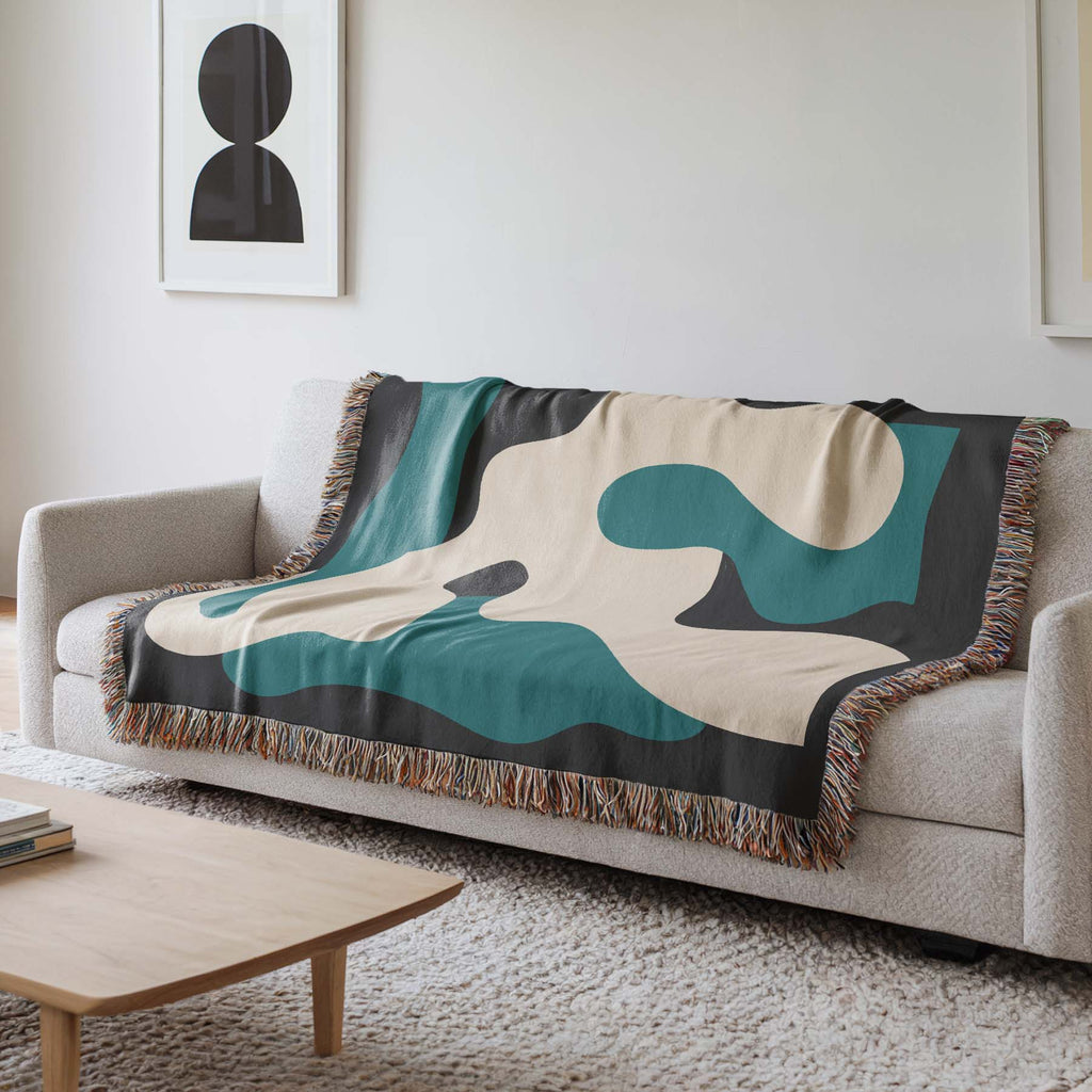 Copy of Scandi Abstract Shapes Woven Throw Blanket with Burgundy Red & Blue