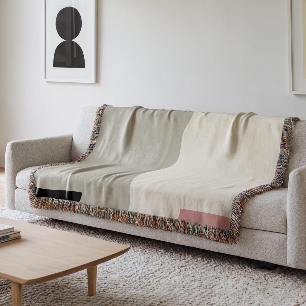 Post Minimalism Color Block Woven Throw Blanket with Contrast Corners
