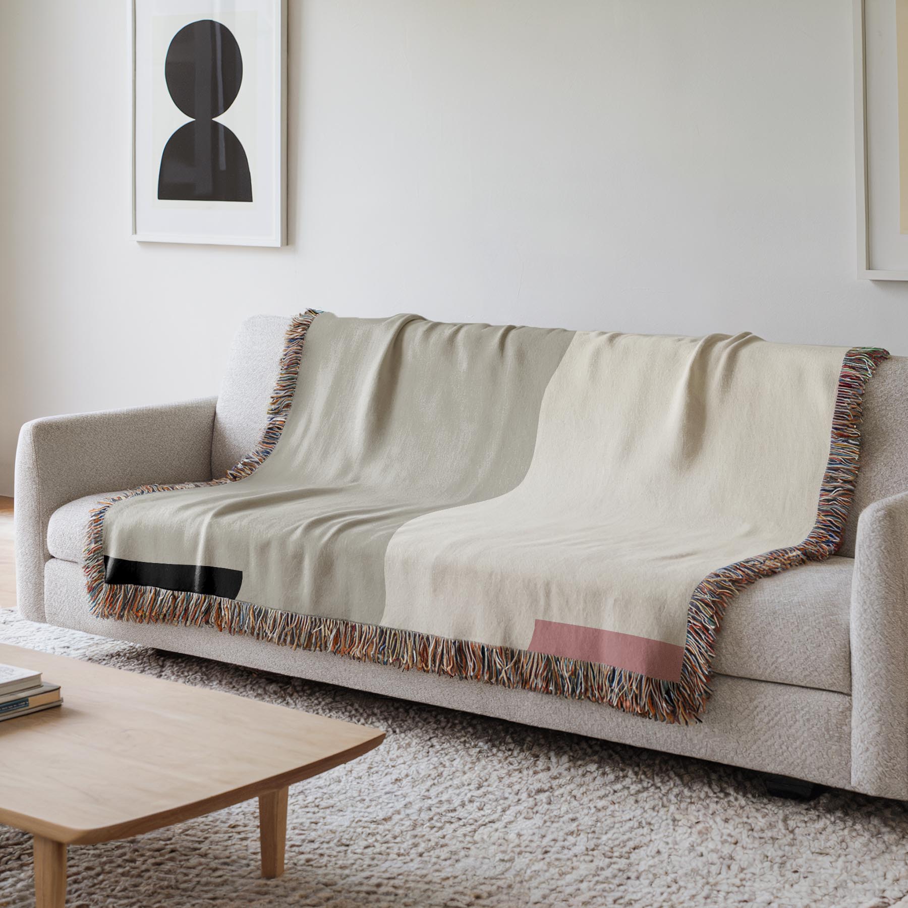 Post Minimalism Color Block Woven Throw Blanket with Contrast Corners