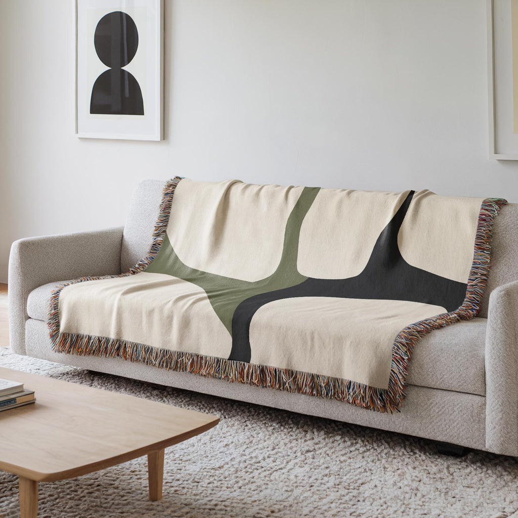 Scandi Color Block Woven Throw Blanket with Abstract Shapes Design