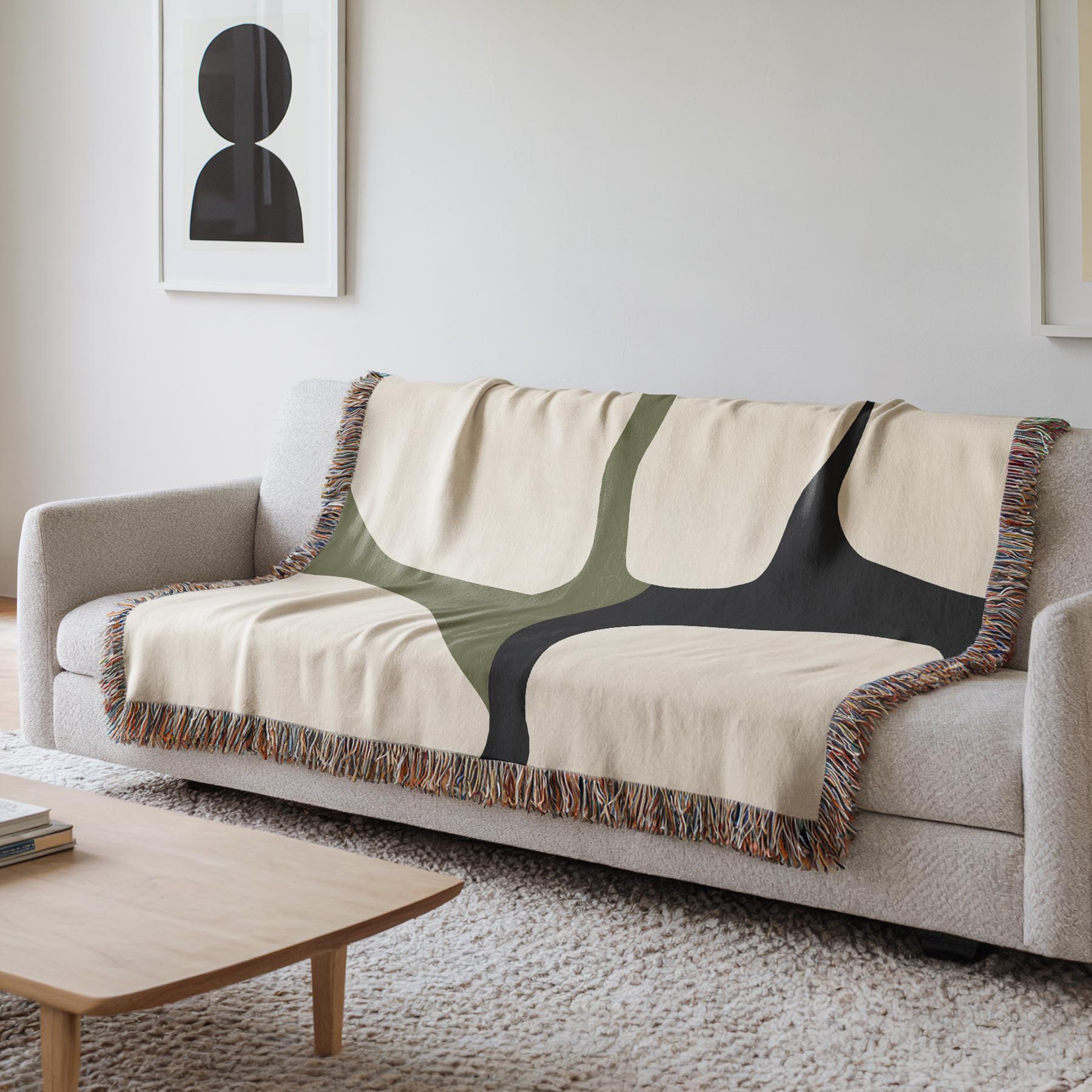 Scandi Color Block Woven Throw Blanket with Abstract Shapes Design