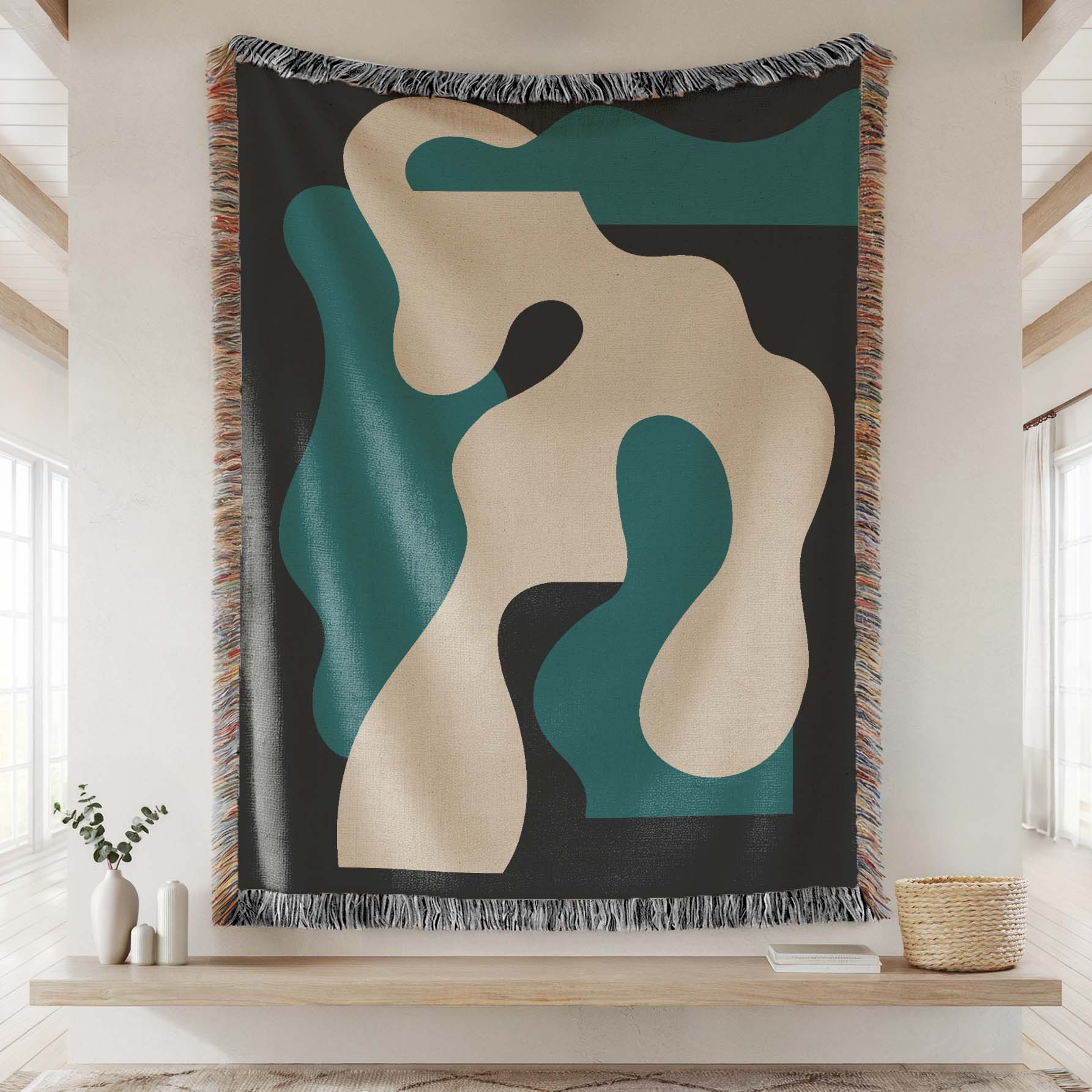 Copy of Scandi Abstract Shapes Woven Throw Blanket with Burgundy Red & Blue