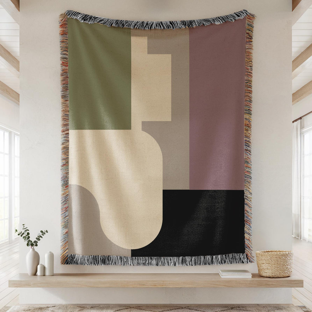 Post Modern Woven Throw Blanket with Geometric shapes Color Block Design